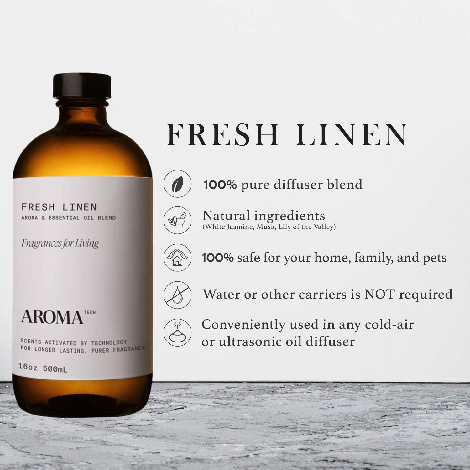 AromaTech Fresh Linen: diffuseur ultrasonique pour diffusion homogène et silencieuse.