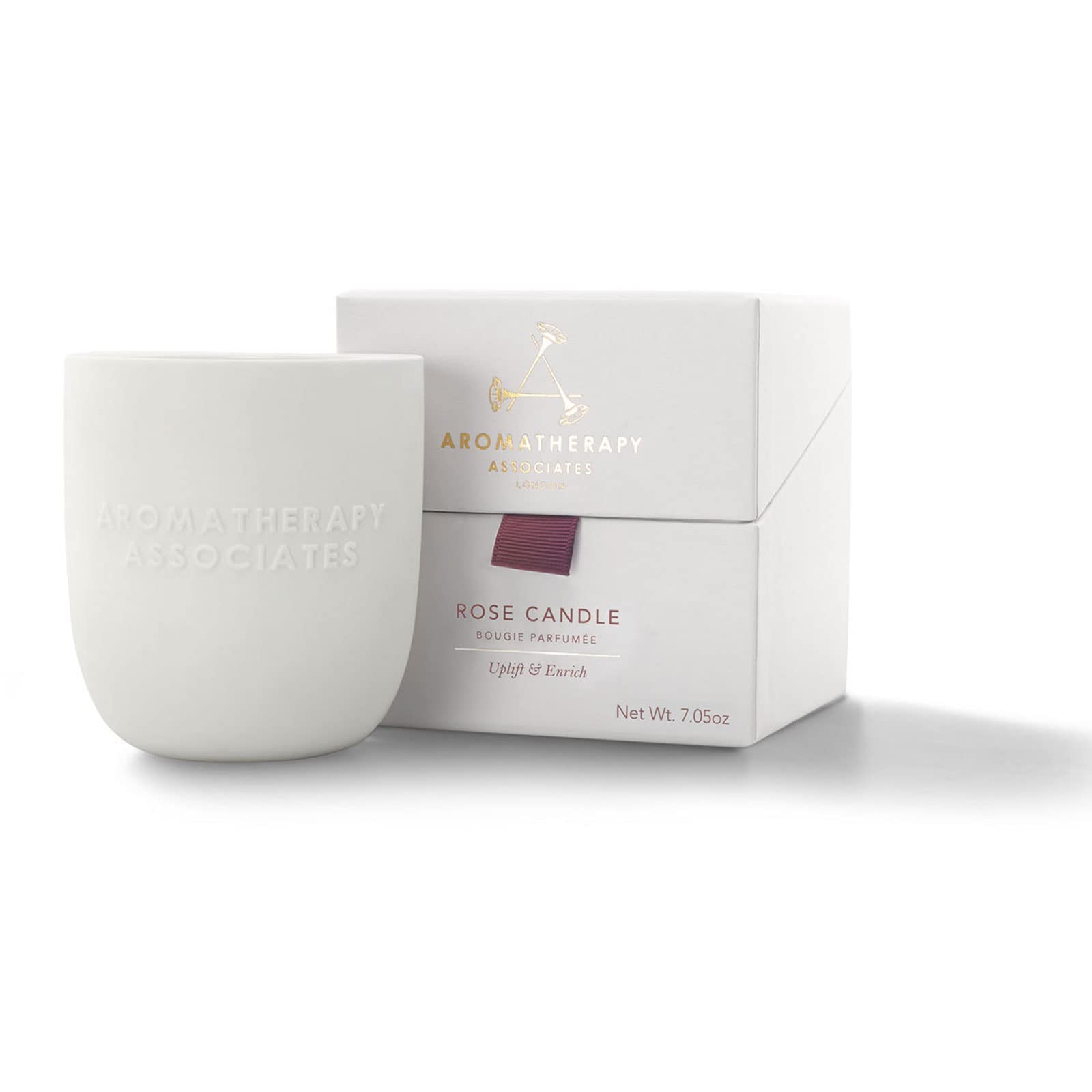 Bougie Rose d'Aromatherapy Associates, support céramique, parfum rose damascène pour une ambiance apaisante.