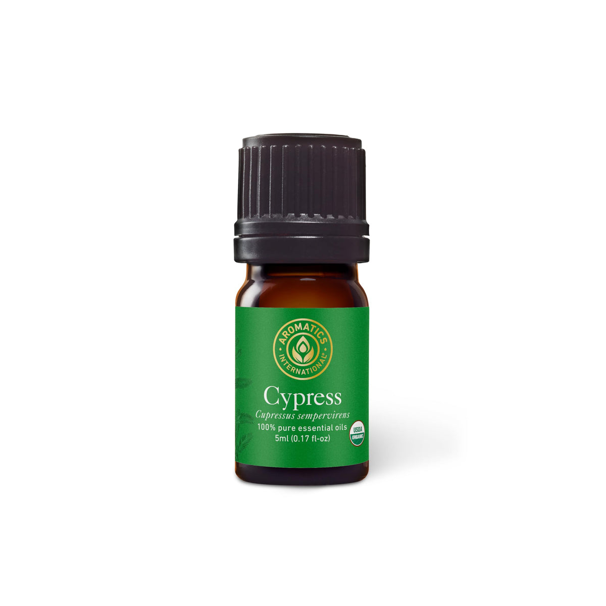 Aromatics International huile cyprès bio 5 ml, flacon prêt à diffuser.