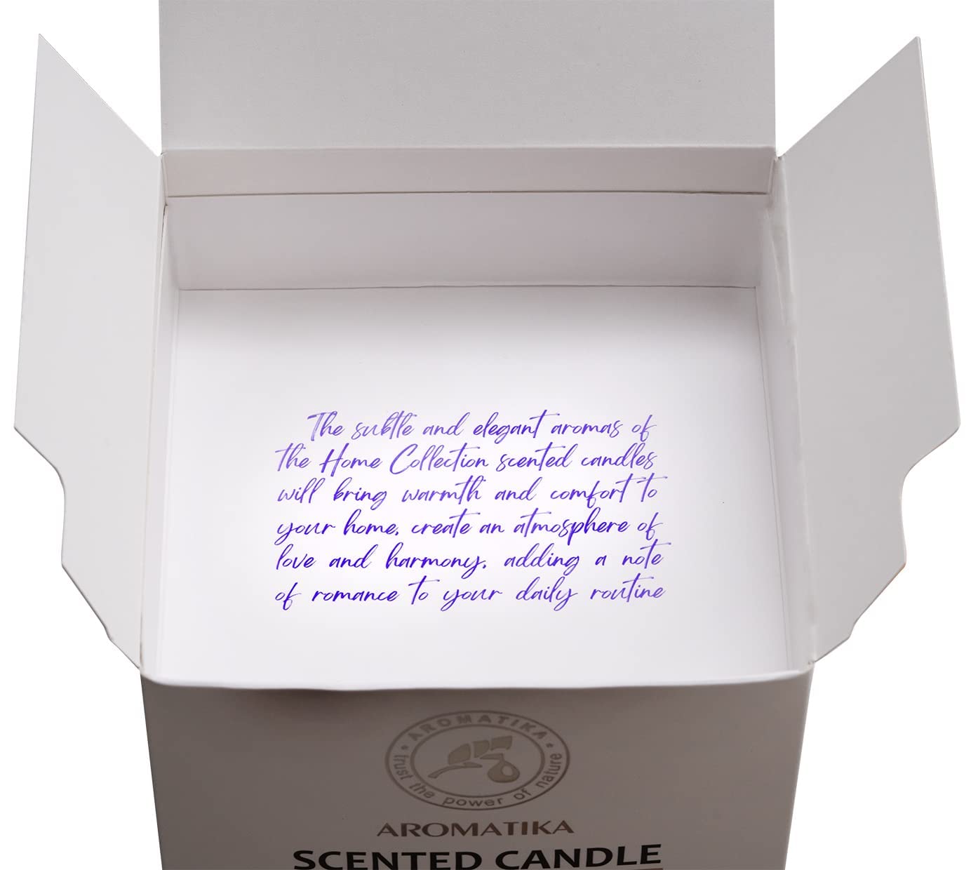 AROMATIKA Midnight Jasmine en verre bleu; parfum florale durable pour soirées tranquilles.