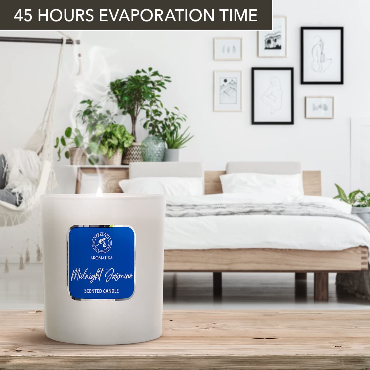 AROMATIKA bougie Midnight Jasmine; emballage cadeau élégant et parfum durable.