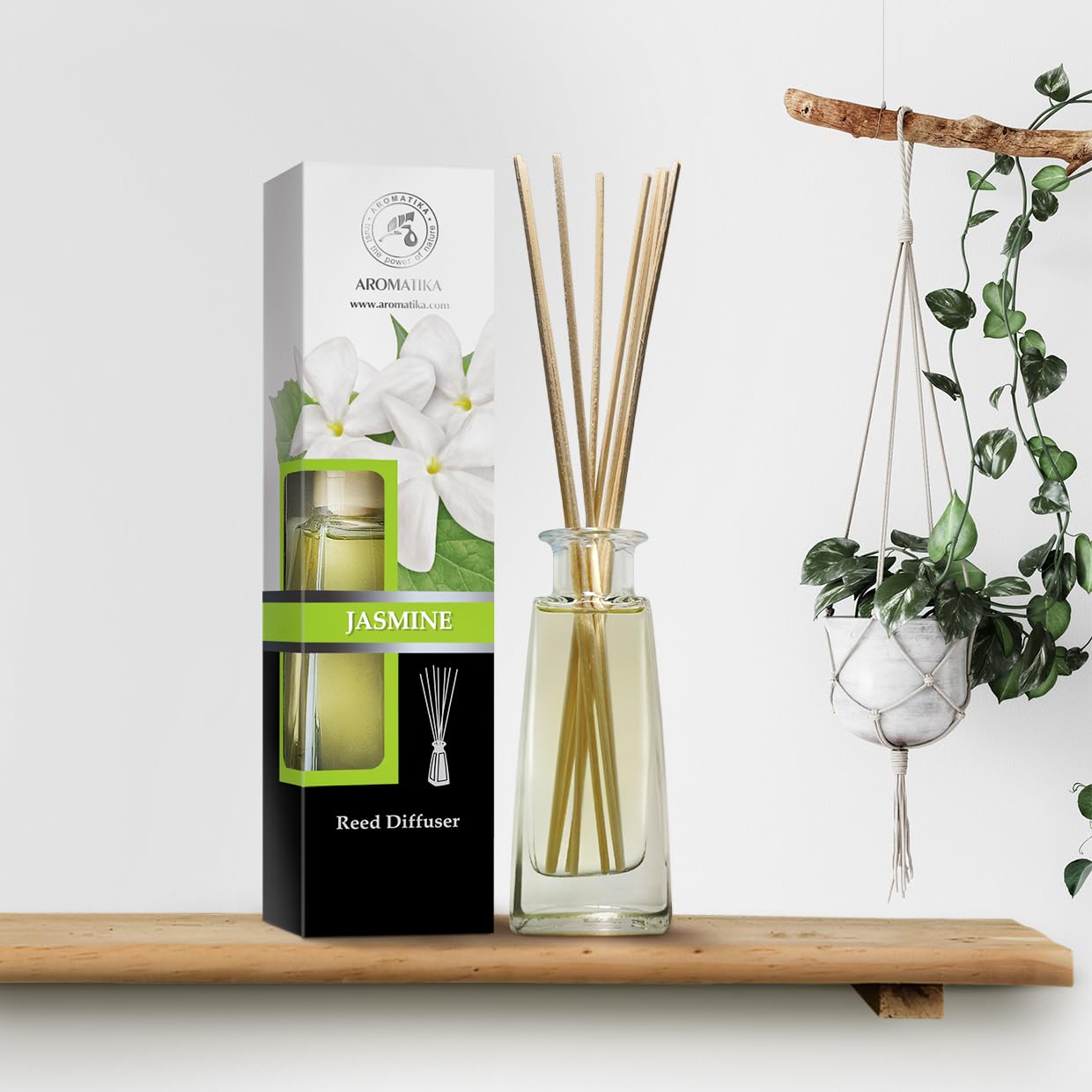 AROMATIKA Diffuseur Jasmine – détail du flacon et des bâtons