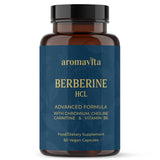 AROMAVITA Berberine HCL Rebersa – bouteille visible et emballage soigné, soutien métabolique potentiel.