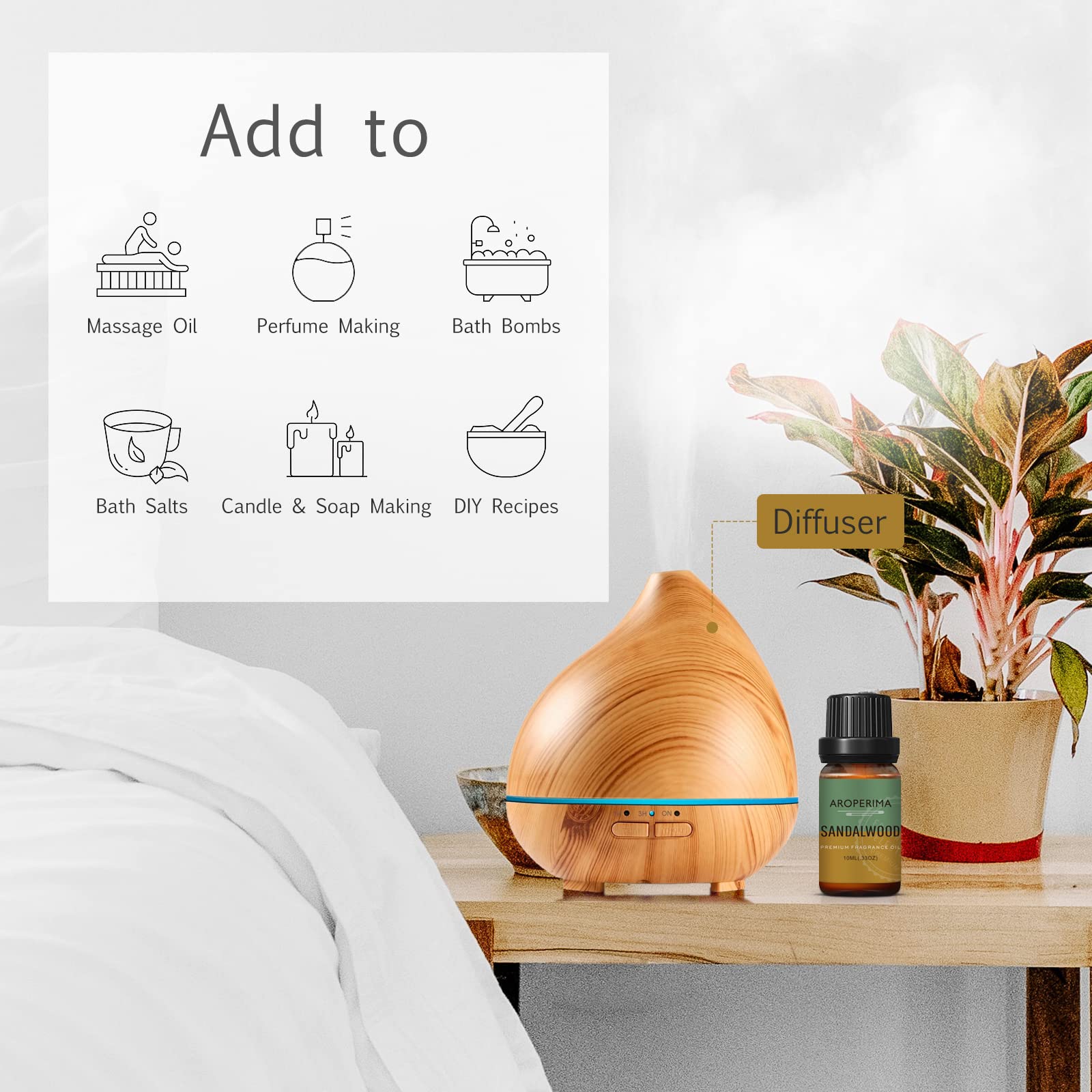 AROPERIMA diffuseur avec huile santal, ambiance chaleureuse garantie