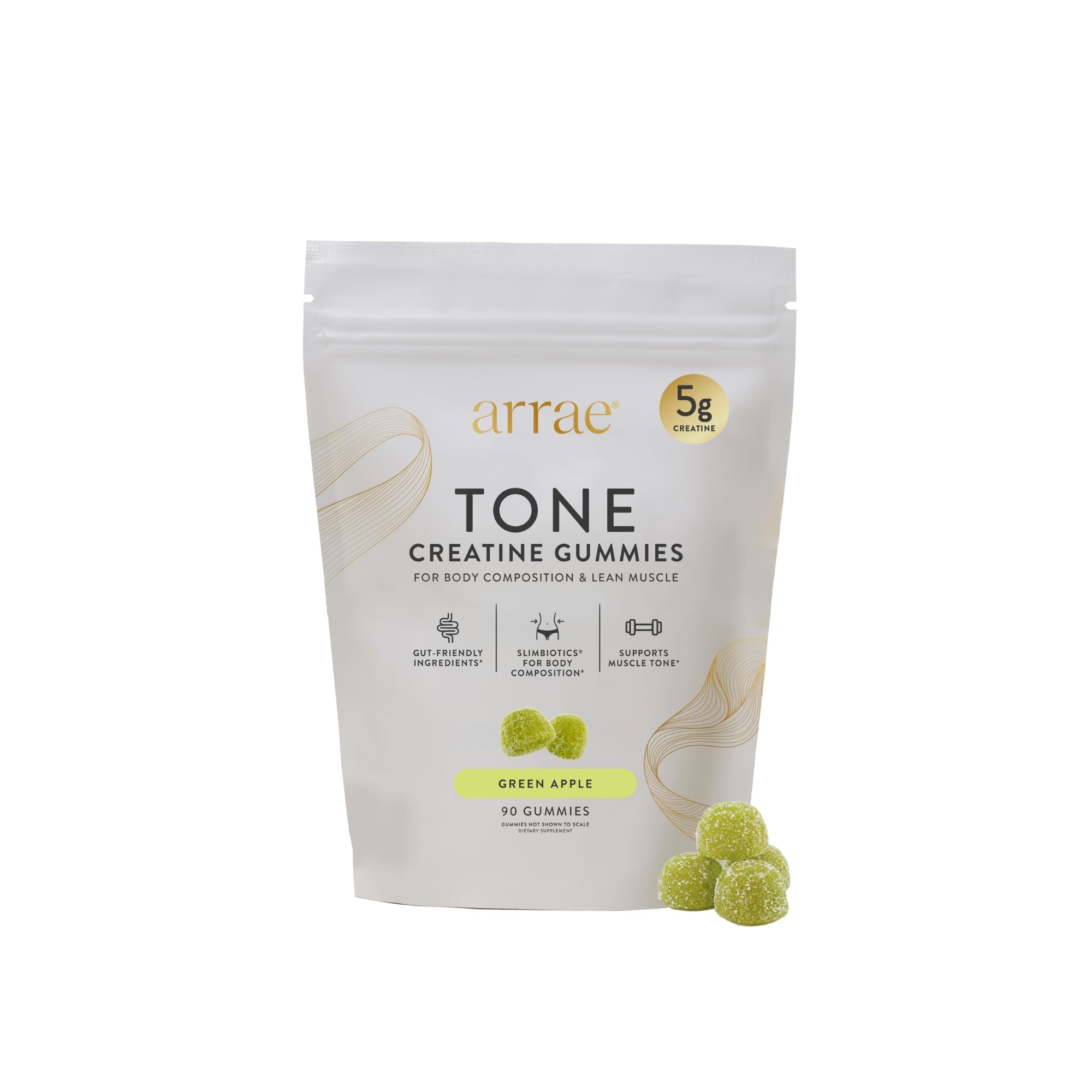 Arrae Tone Gommes bouteille pomme verte, soutien potentiel au muscle maigre féminin.
