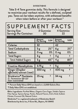 Arrae Tone Gommes étiquette et nutrition, informations claires sur les ingrédients.