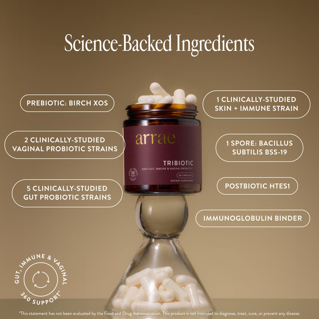 Arrae Tribiotic détail prébiotiques indiquant l’alimentation des bactéries.