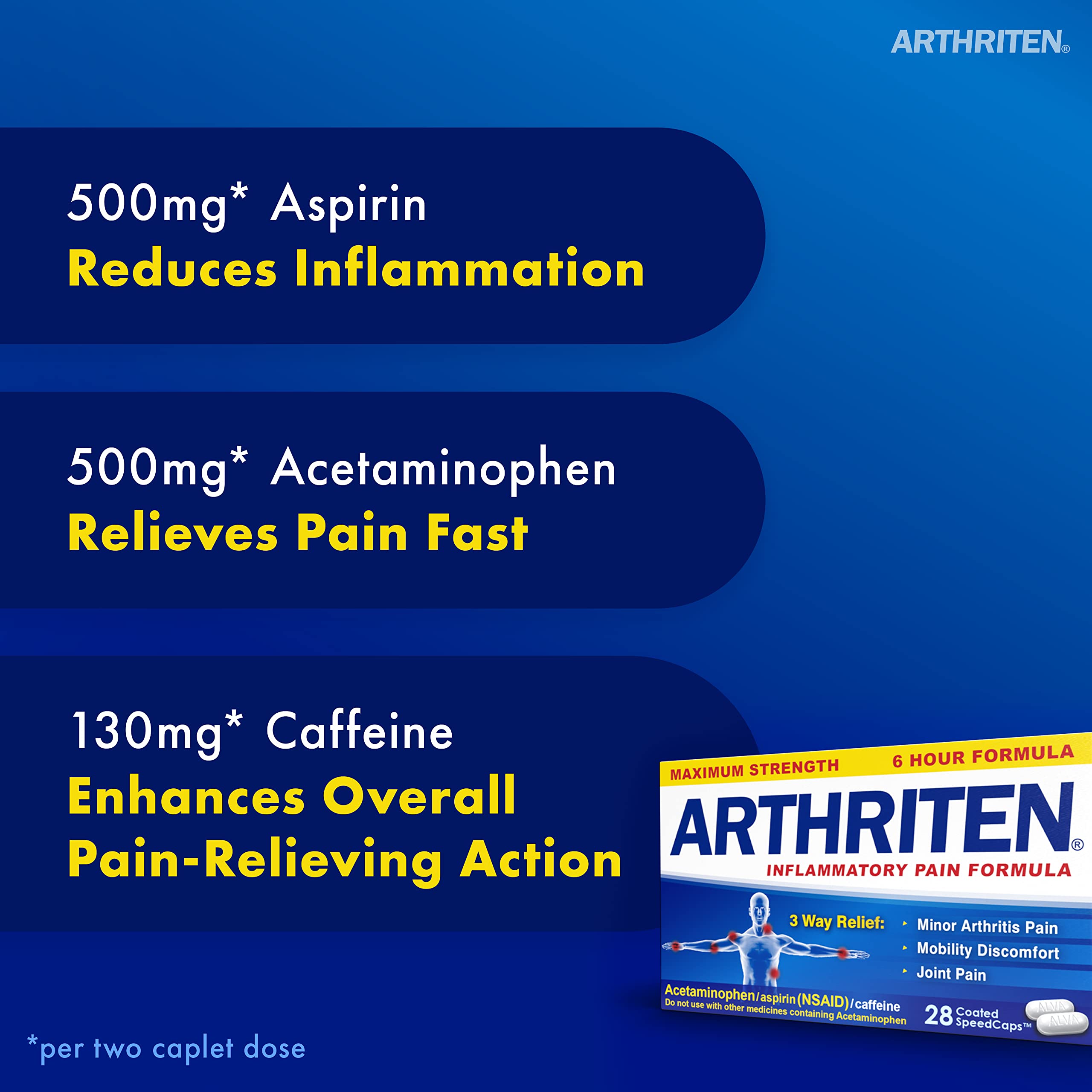 Arthriten caplets - dose recommandée de deux caplets et facilité d'utilisation