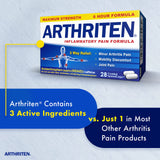 Arthriten caplets - étiquette claire montrant les actifs et le dosage recommandé