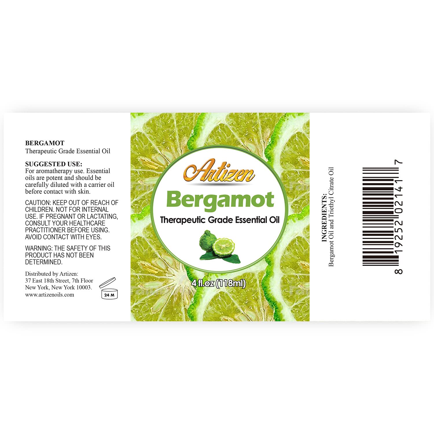 Artizen Bergamot bouteille en verre UV protège l'huile et préserve sa fraîcheur.