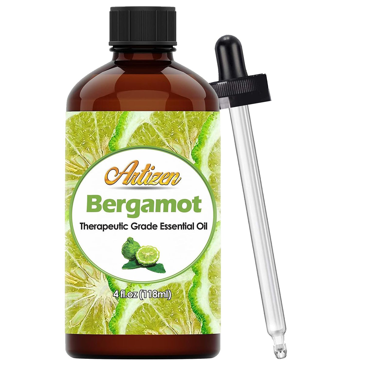 Artizen Bergamot huile essentielle dans flacon 4oz prête pour l'aromathérapie.