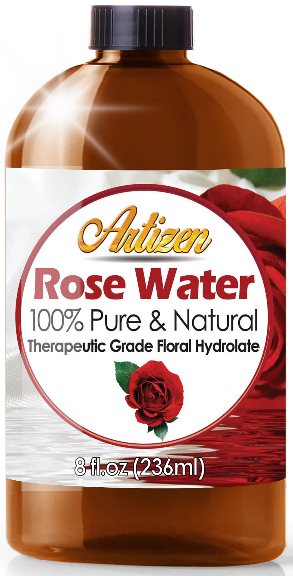 Artizen Eau de Rose — bouteille 237 ml, parfum floral et utilisation en aromathérapie et soin de la peau.