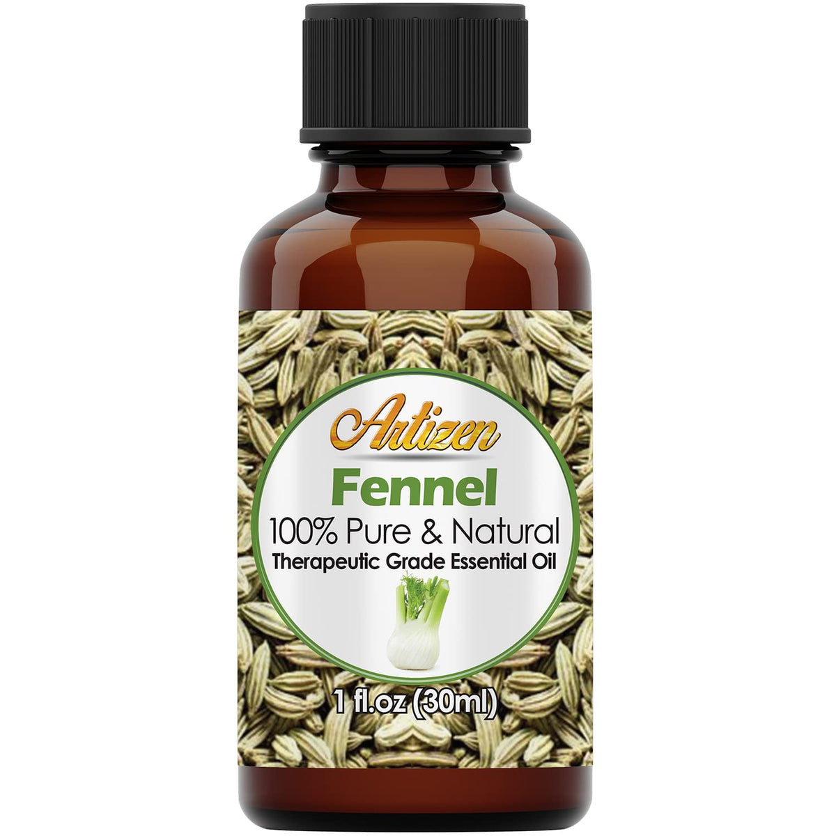 Huile essentielle de fenouil Artizen dans une bouteille avec pipette, parfum doux et frais.