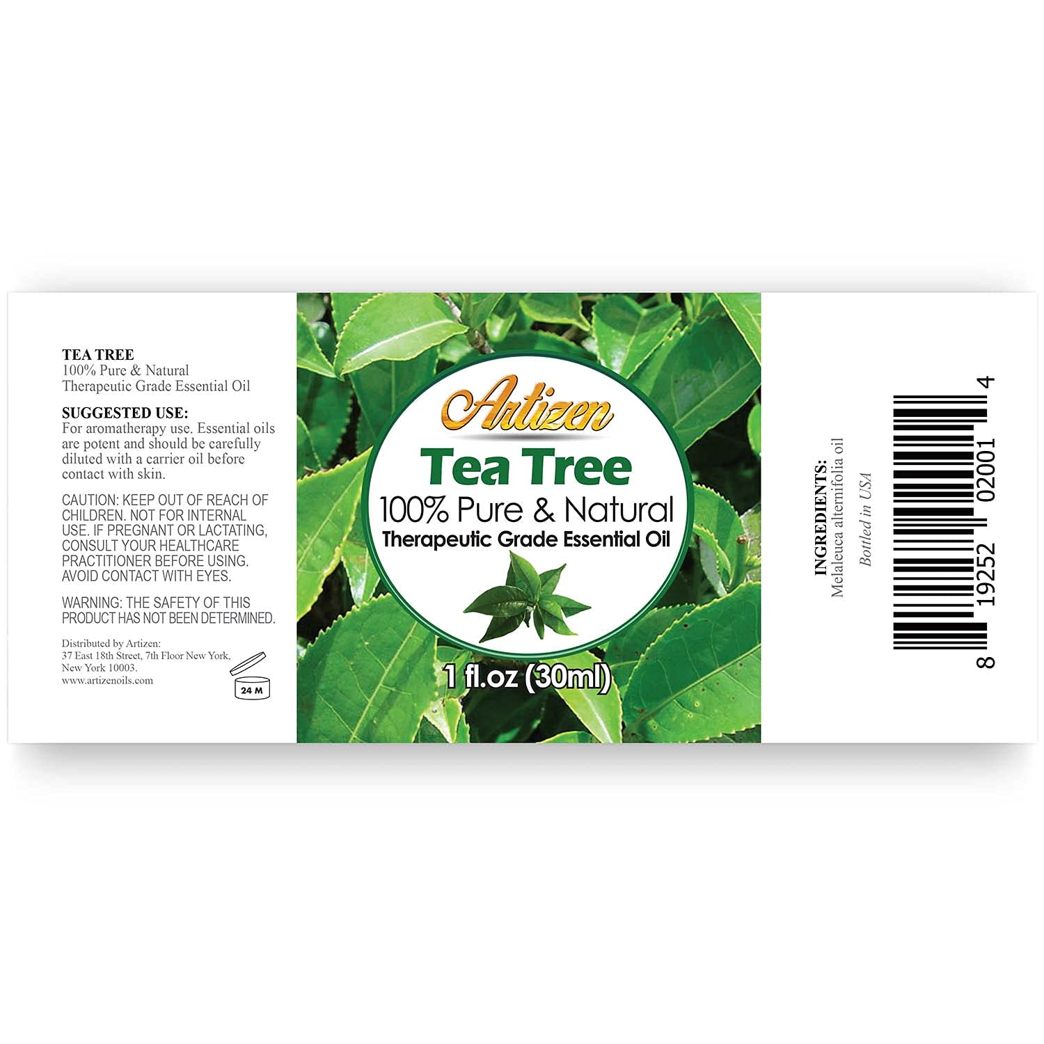 Étiquette claire Artizen huile arbre à thé prête pour la routine beauté.