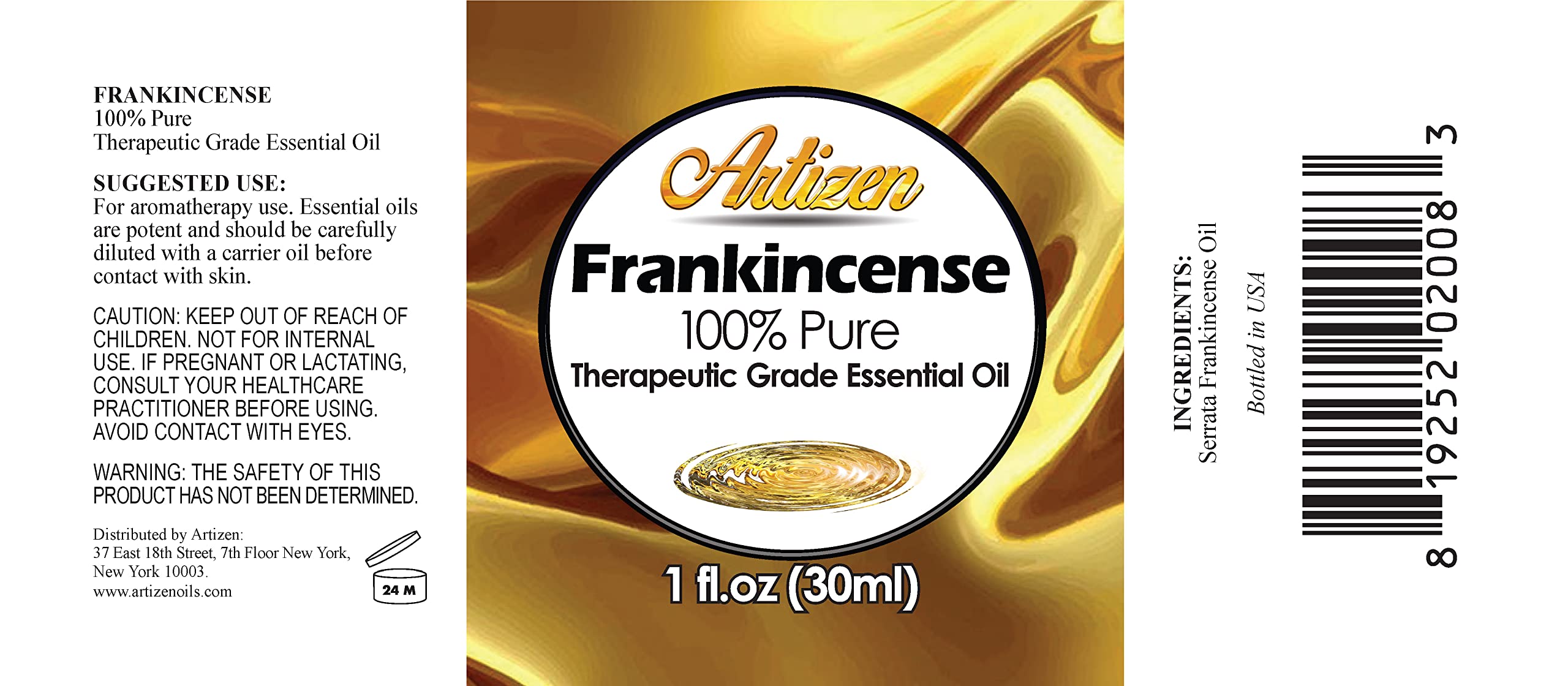 Artizen huile essentielle d'encens avec pipette pour dosage précis.