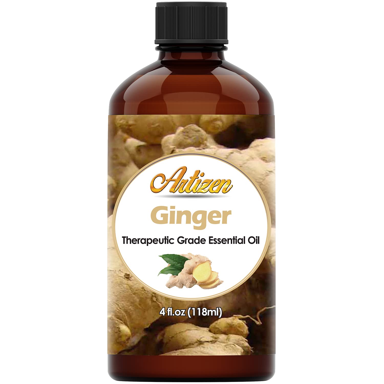 Artizen huile essentielle de gingembre, flacon ambré UV protégé, diffusion aromatique durable.
