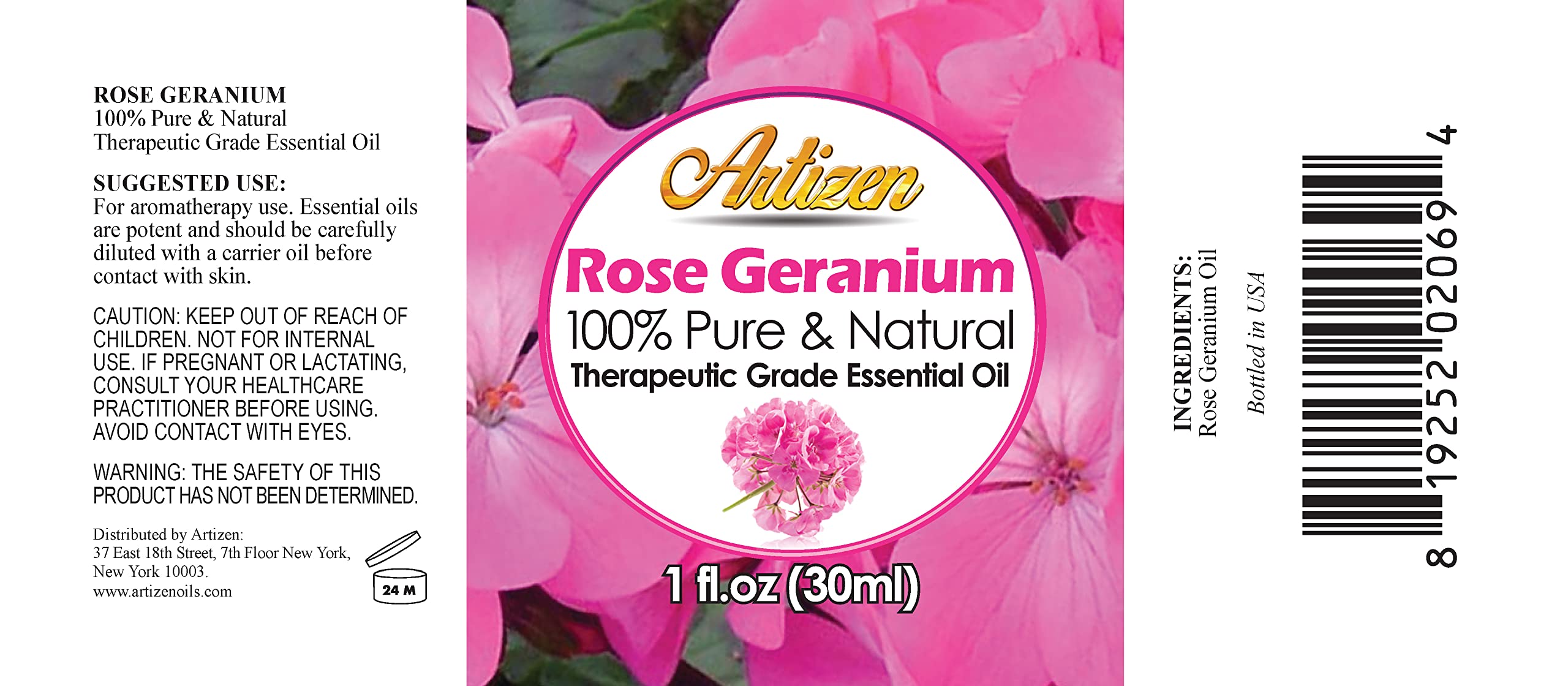 Artizen huile rose-geranium, pipette pratique pour des applications précises et contrôlées.