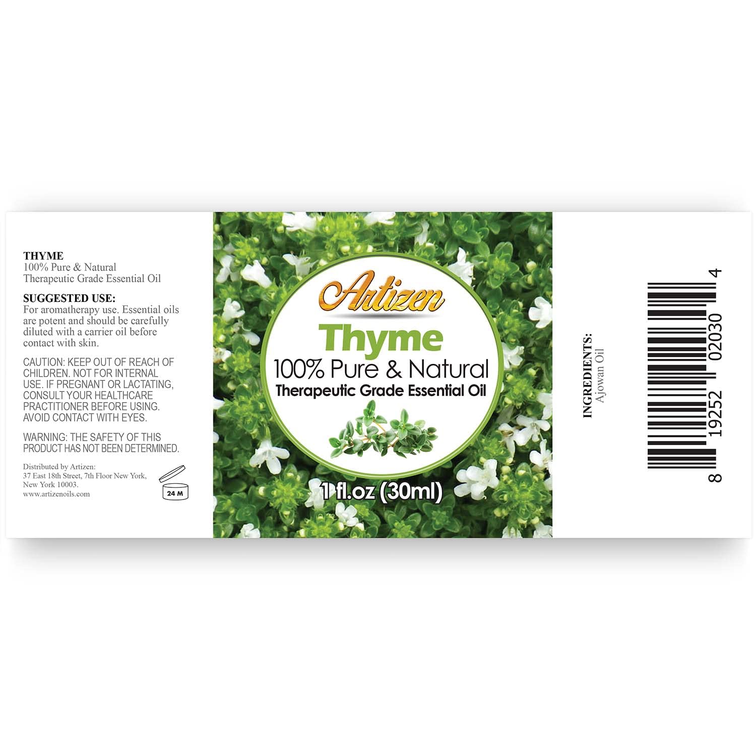 Artizen thym – compte-gouttes précis pour doser l'huile essentielle sans gaspillage.