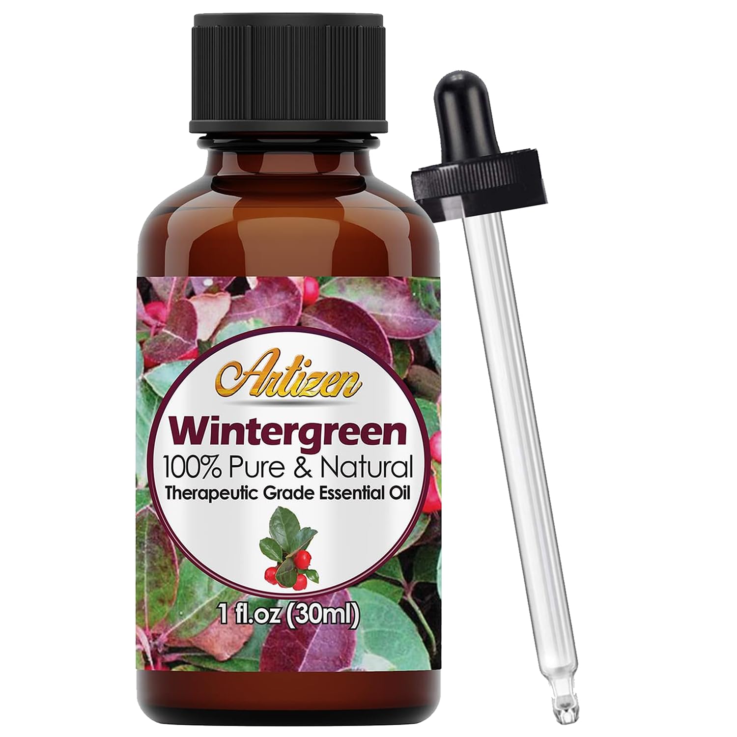 Artizen Wintergreen dans une bouteille en verre – huile pure prête à diffusion aromatique.