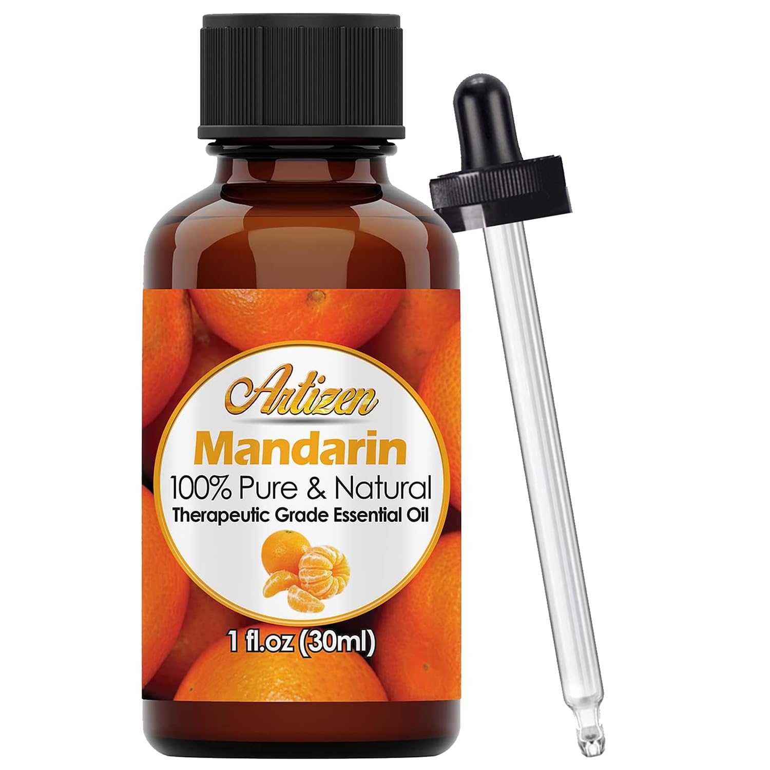 Artizen mandarine huile essentielle dans bouteille verre 30 ml, parfum frais et fruité.
