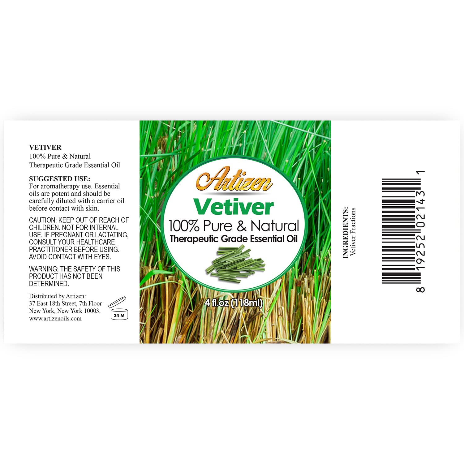 Artizen Vetiver – bouteille 4 onces: huile pure de haute qualité.
