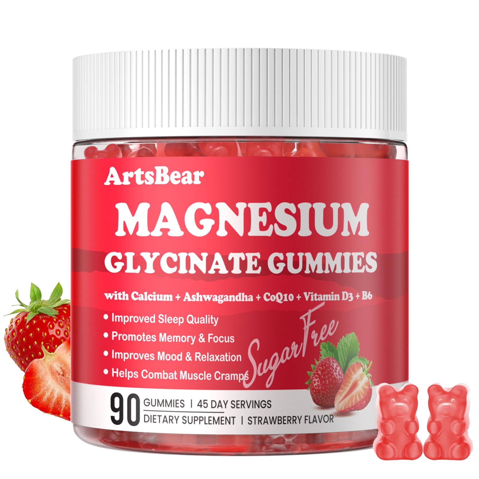 Gommes ArtsBear magnésium glycinate en bouteille pour un apport pratique.