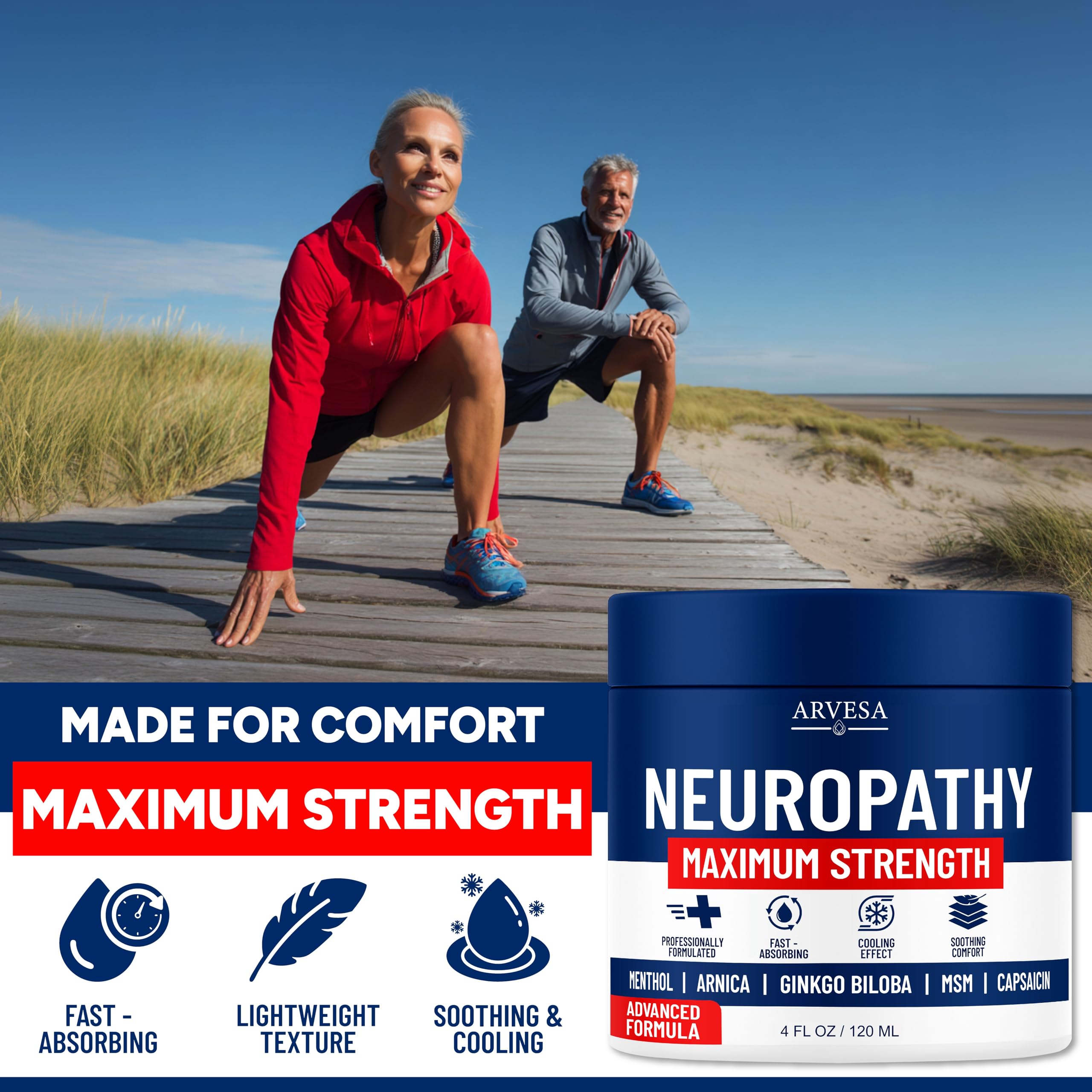 Effet rafraîchissant de la Crème Neuropathie Arvesa à l’application