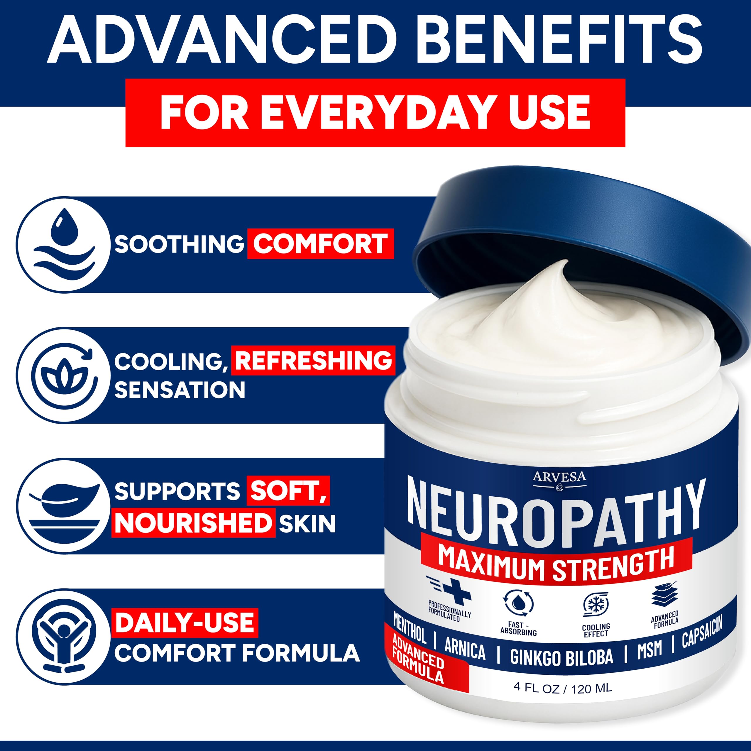 Texture non graissante de la Crème Neuropathie Arvesa, absorption rapide