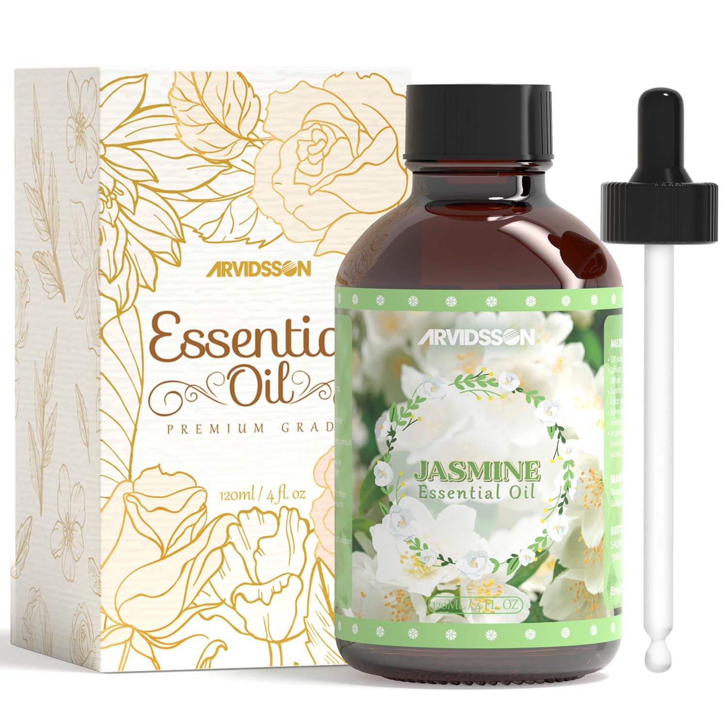 ARVIDSSON huile jasmin: bouteille 120 ml pour diffusion durable.