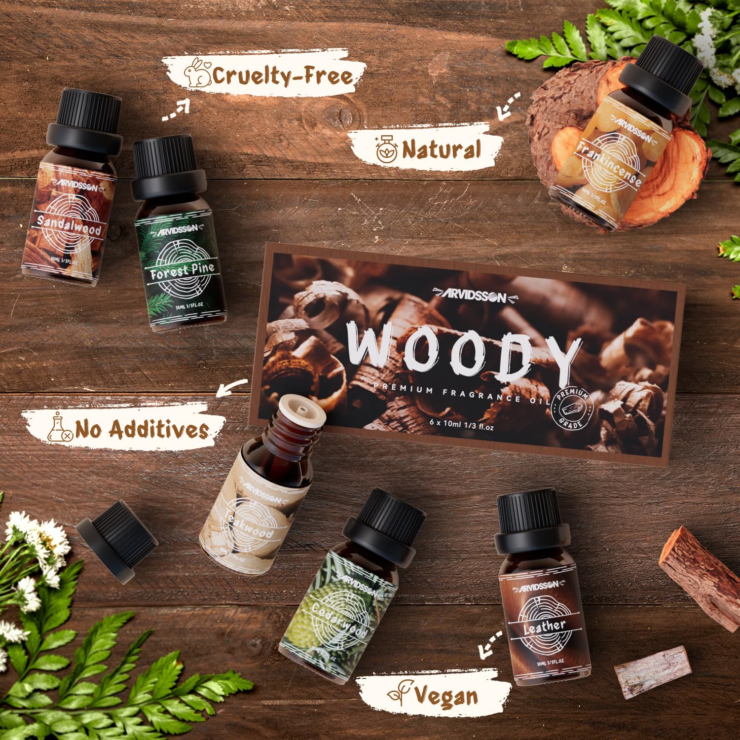 ARVIDSSON Woody Set Cèdre – parfum frais pour textiles et linge parfumé