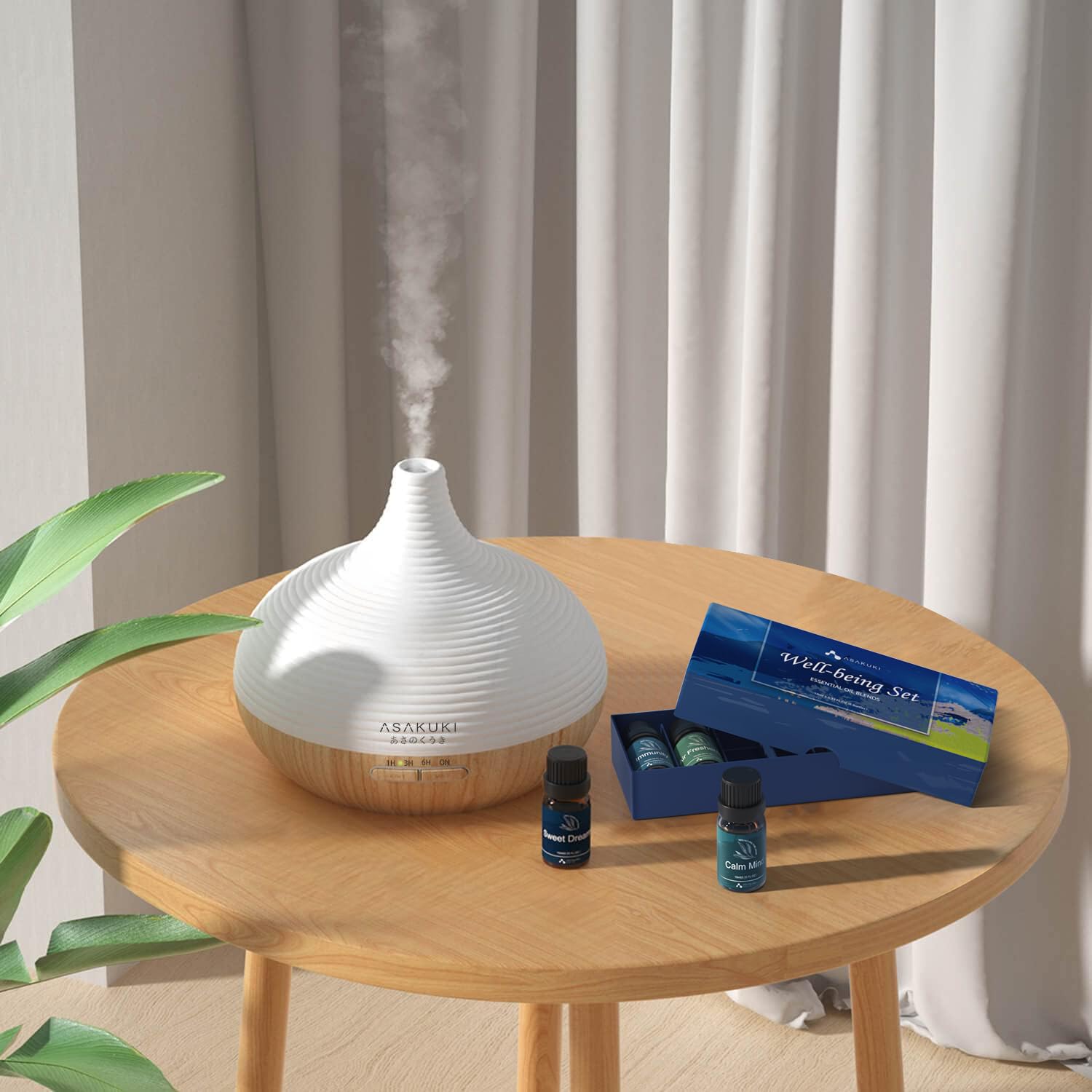 ASAKUKI Utilisation diffuseur-humidificateur pour diffuser et rafraîchir l'air.