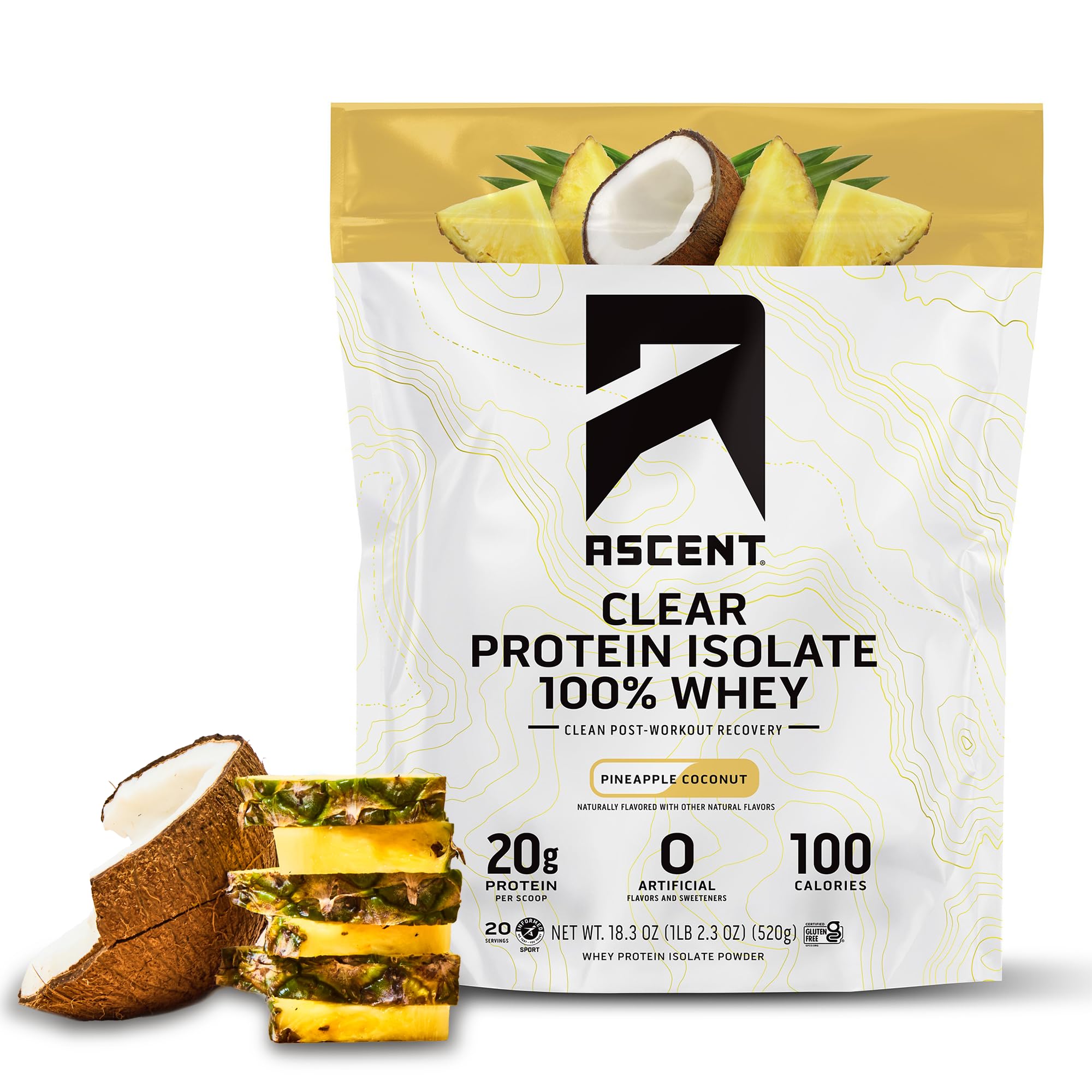 Ascent Clear Whey poudre Ananas Coco, récupération post-entraînement rafraîchissante