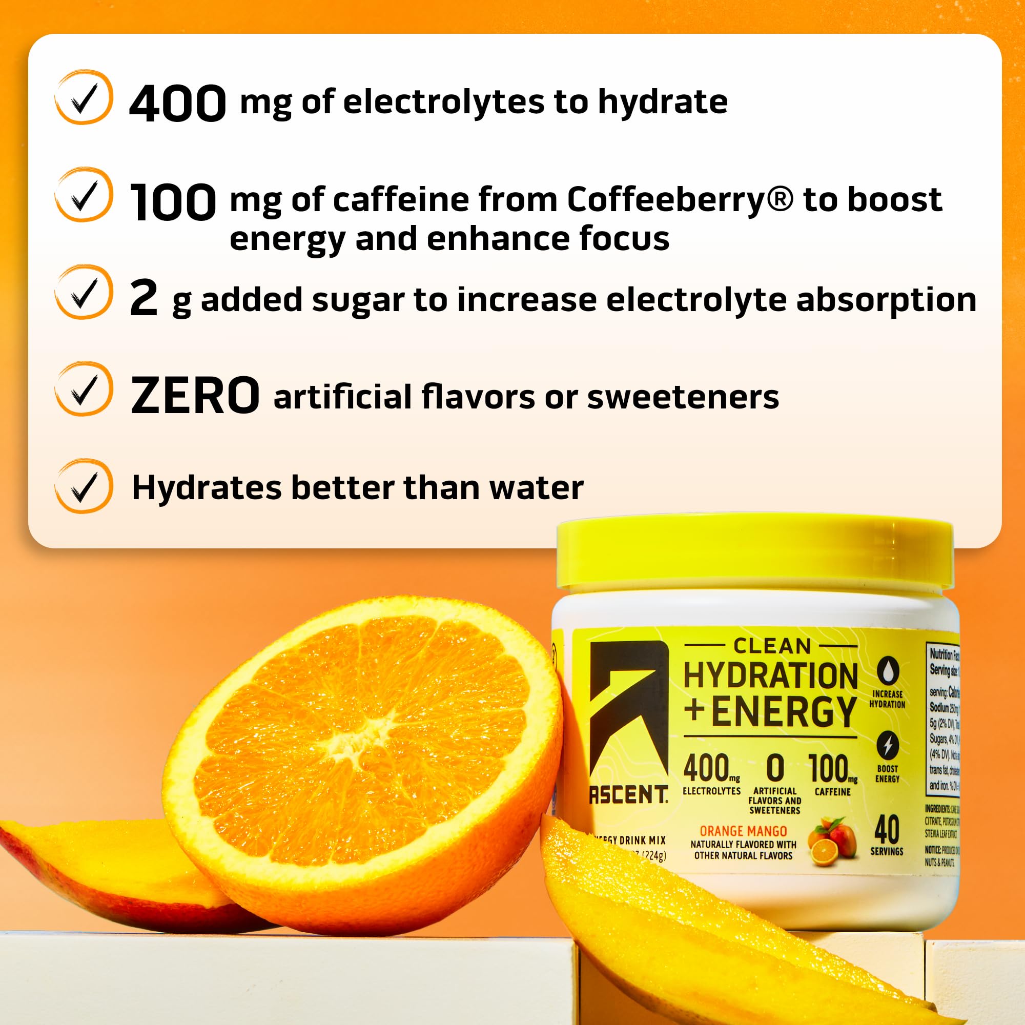 Ascent électrolytes 400 mg, sachet poudre, soutien l’hydratation pendant l’effort.