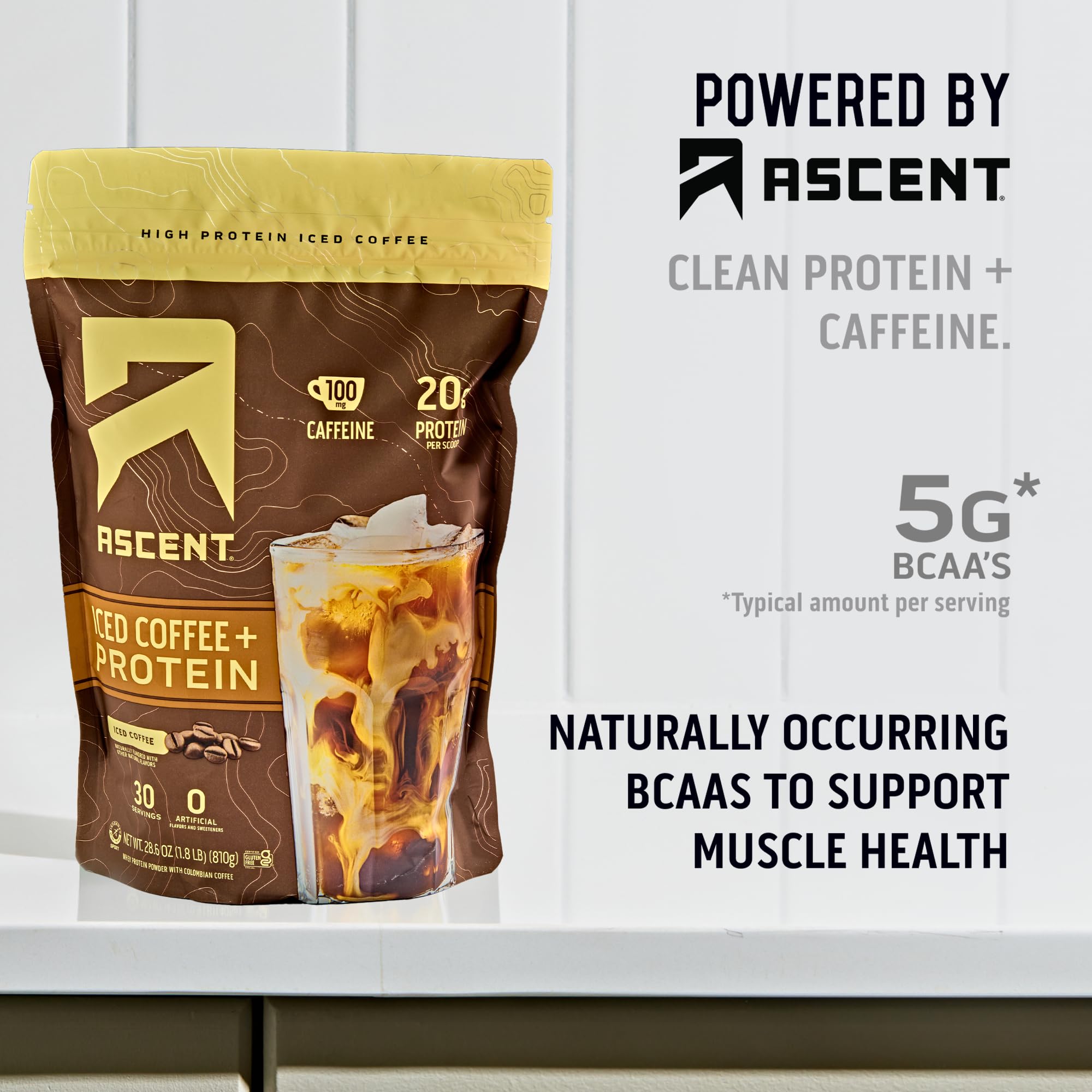 Ascent Poudre Protéinée Café Glacé verre froid rafraîchissant et nourrissant