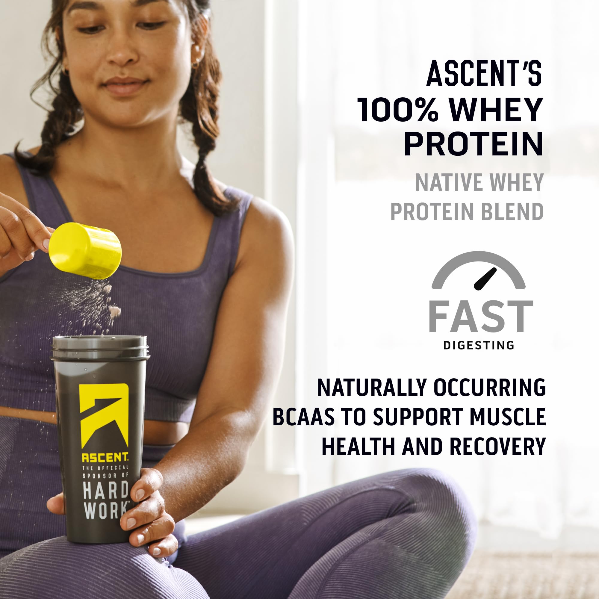 Ascent Whey cuillère-doseur incluse pour doser rapidement.