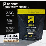Ascent Whey Native verse facilement la poudre pour un shake onctueux à la vanille.