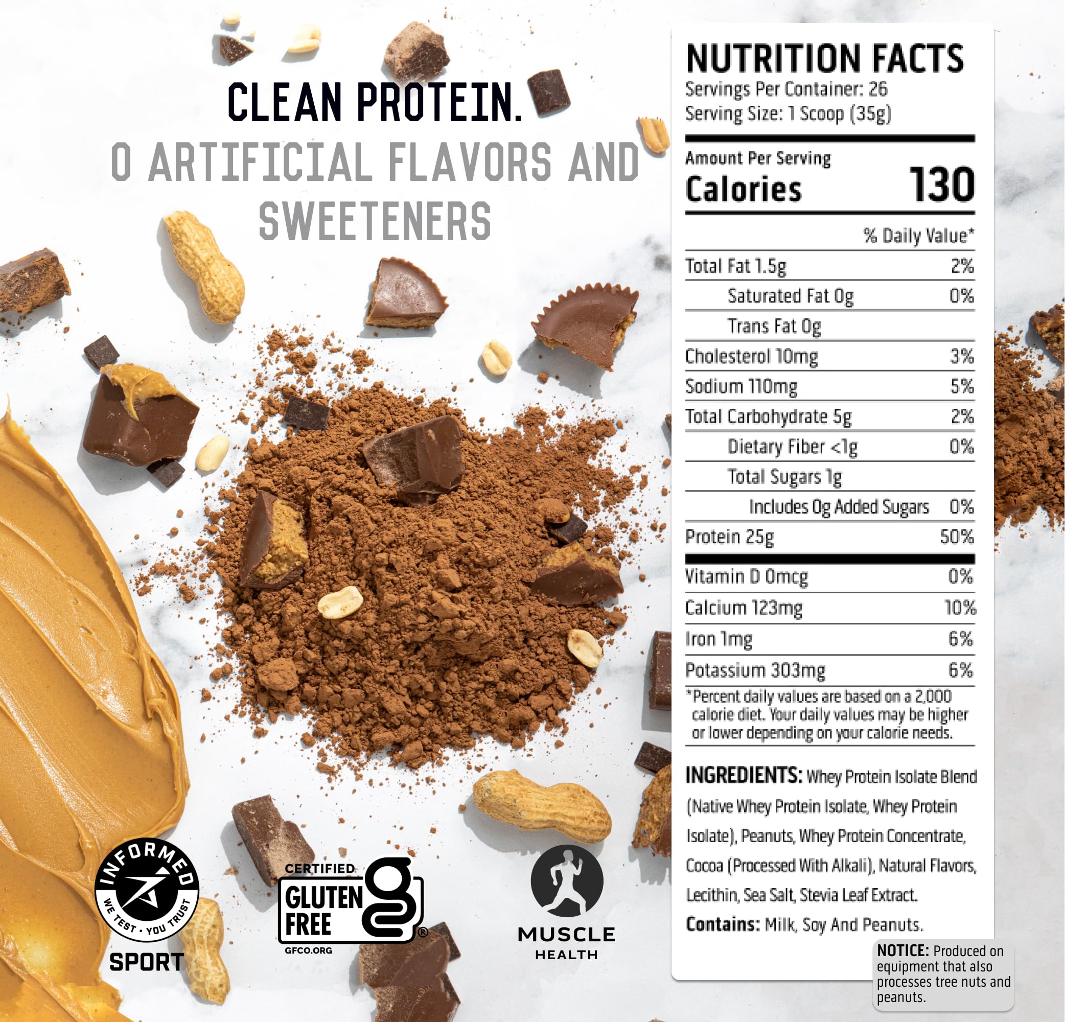 Ascent Whey Protéine Chocolat Cacahuète sans additifs, goût naturel et pur