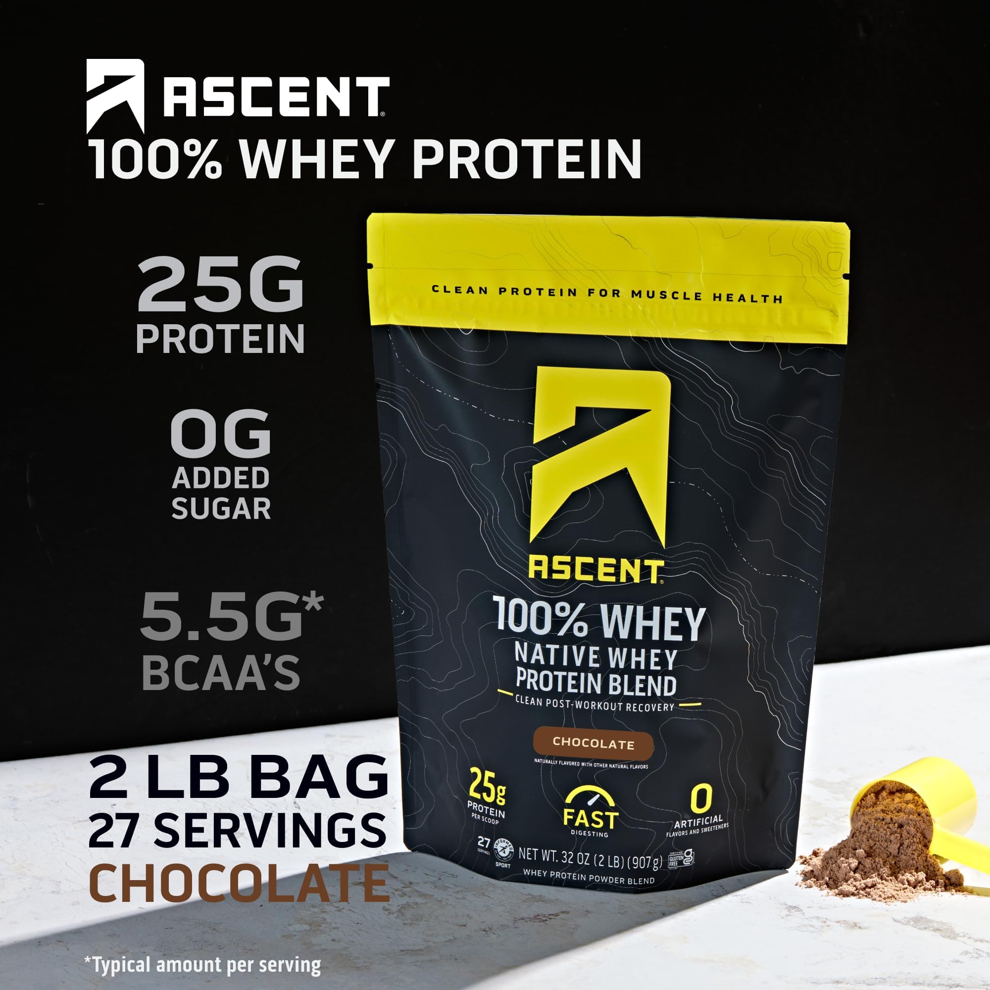 Ascent Whey Protéine Chocolat 2 lb — ingrédients simples et sans additifs pour une nutrition fiable.