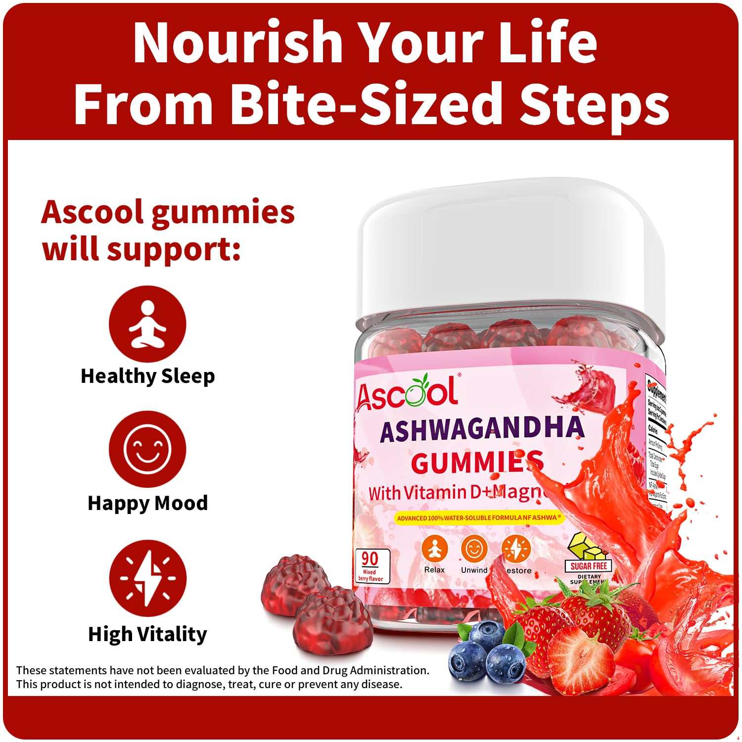 Gommes Ascool Ashwagandha avec absorption rapide pour le stress quotidien.
