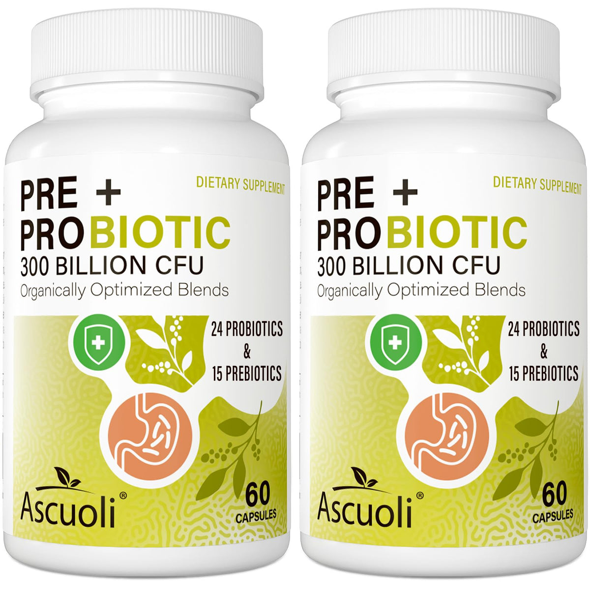 Ascuoli Probiotiques – Bouteille vue de face pour un soutien digestif quotidien.