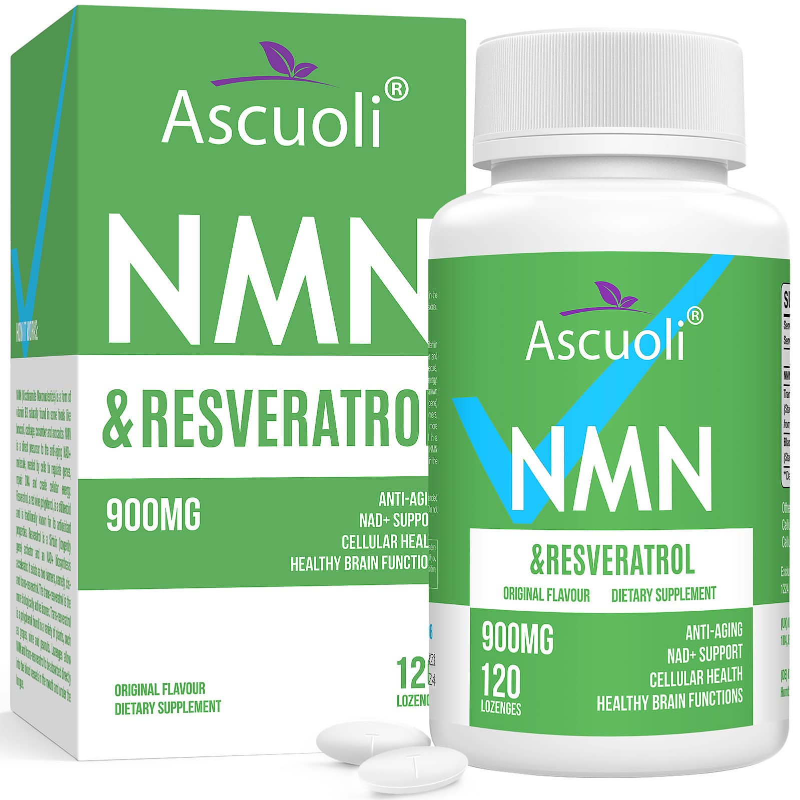 Ascuoli NMN Resveratrol, boîte 120 pastilles : praticité et routine facilité