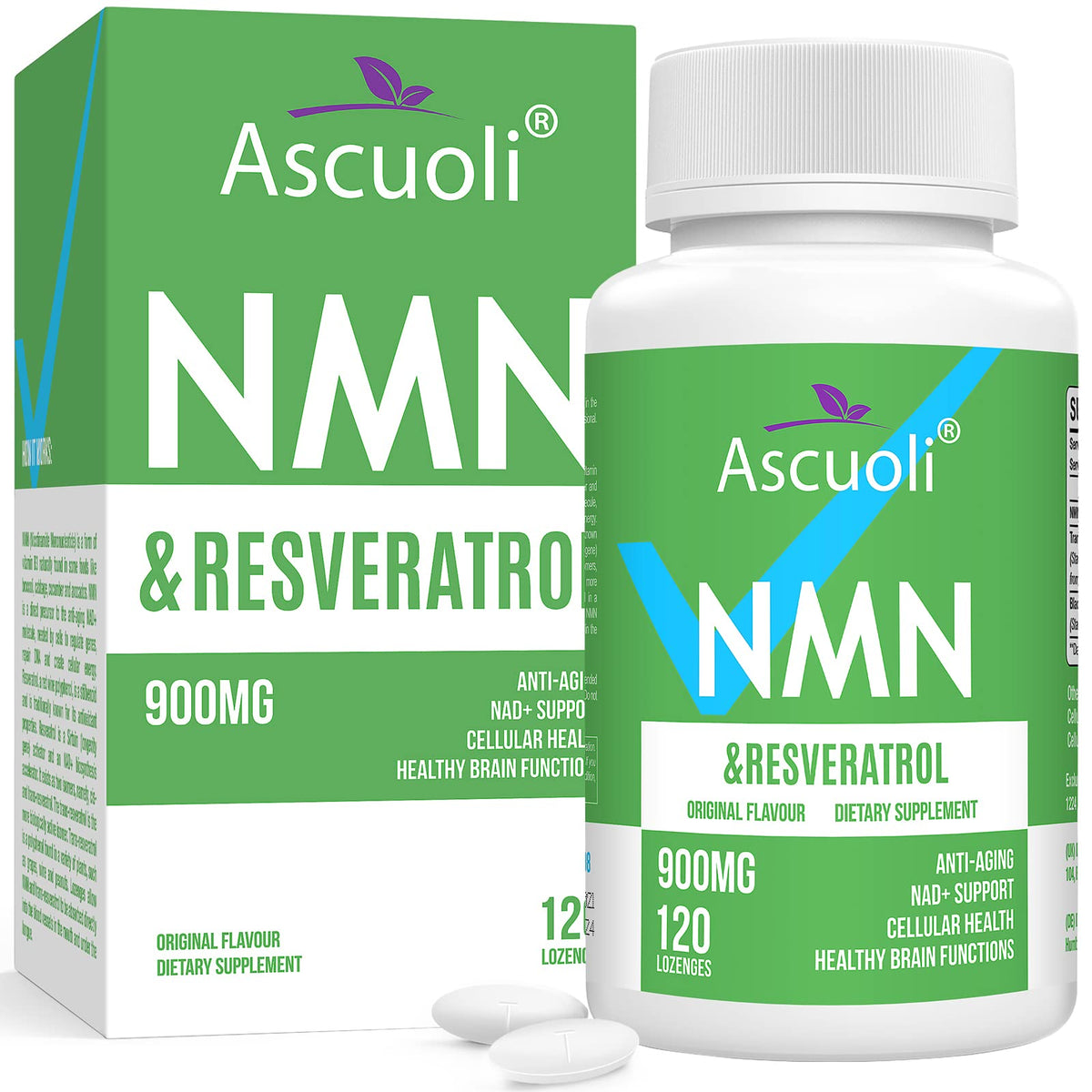 Ascuoli NMN Resveratrol, boîte 120 pastilles : praticité et routine facilité