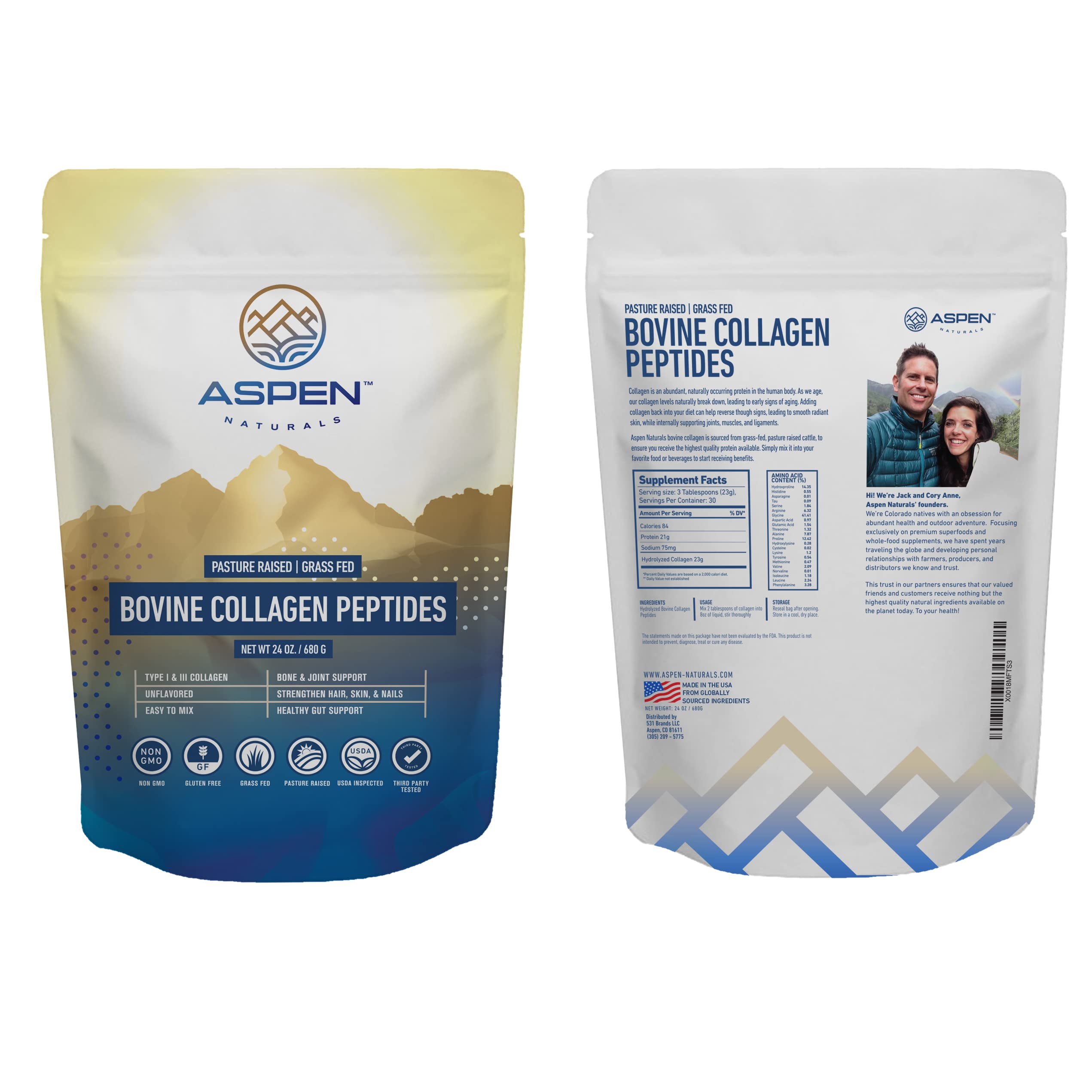Aspen Naturals Collagene Bovin Poudre dans un verre - mélange neutre pour smoothies