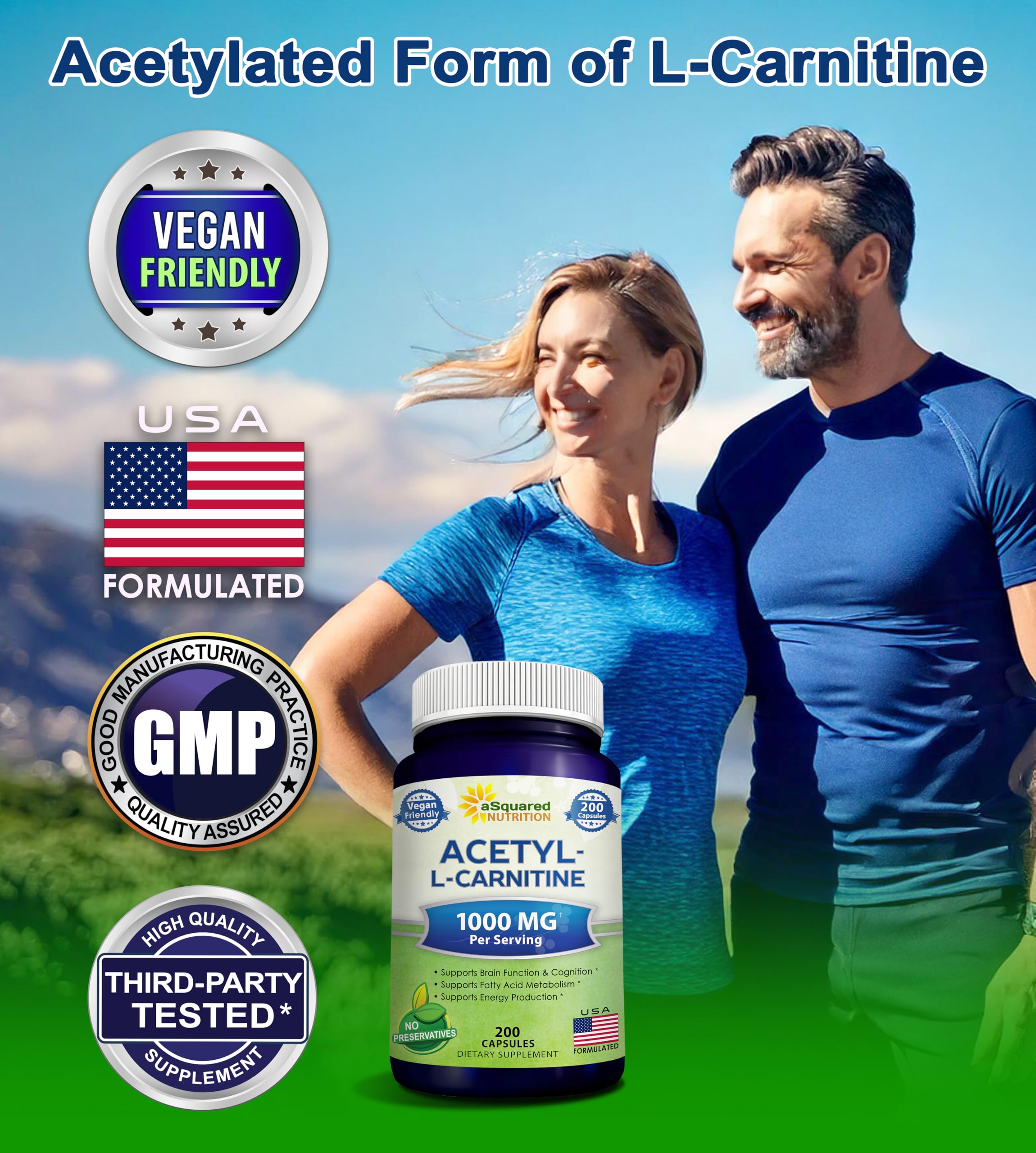 aSquared Nutrition Acetyl L-Carnitine, capsules végétales, dosage élevé et vegan