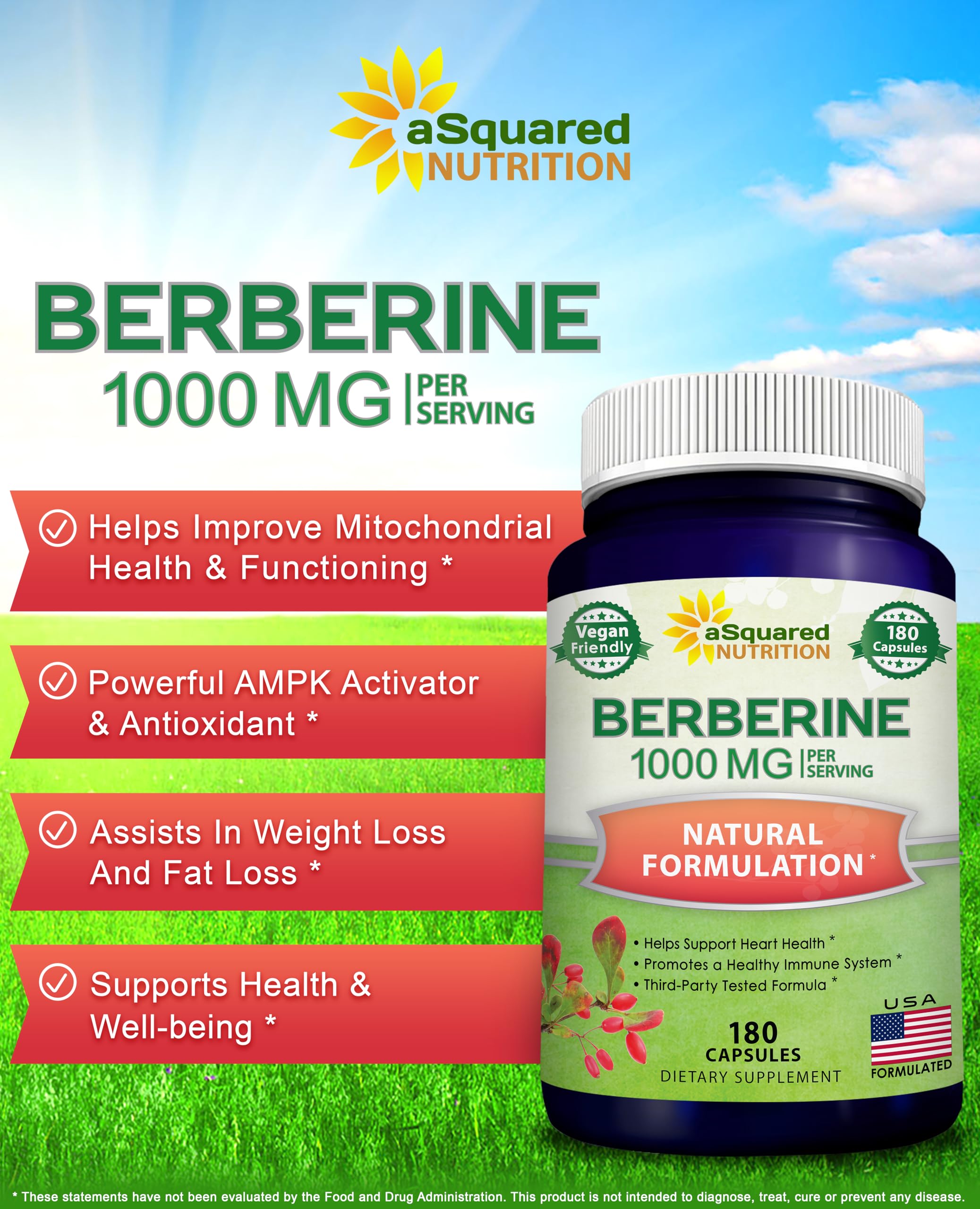 Capsules véganes aSquared Nutrition Berberine 1000 mg, faciles à avaler