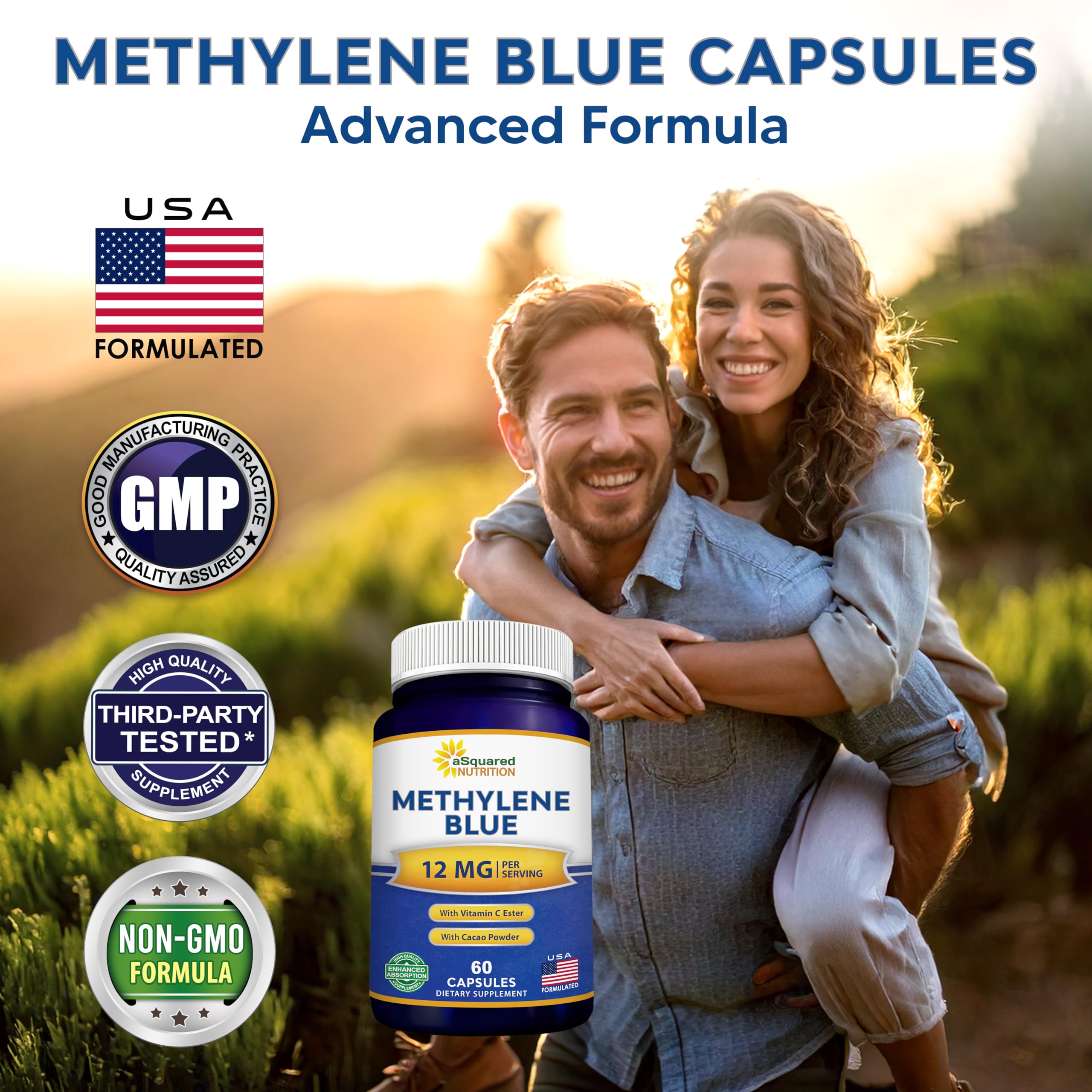 Capsules Bleu de méthylène d’aSquared Nutrition, étiquette claire pour un choix éclairé