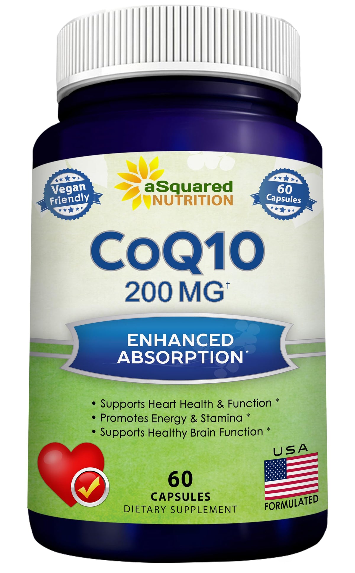 CoQ10 d'aSquared Nutrition dans une bouteille, capsules de 200 mg pour énergie potentielle