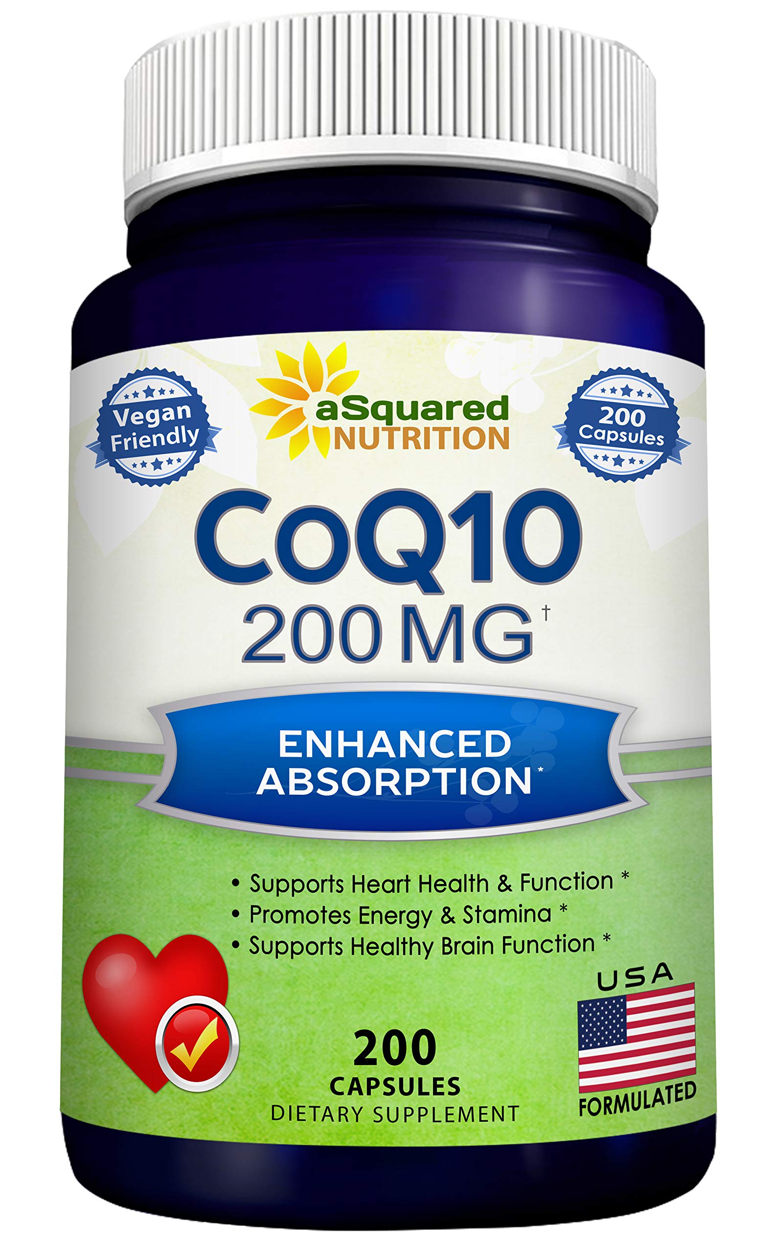 CoQ10 d'aSquared Nutrition – bouteille de capsules, soutien potentiel à l'énergie quotidienne.