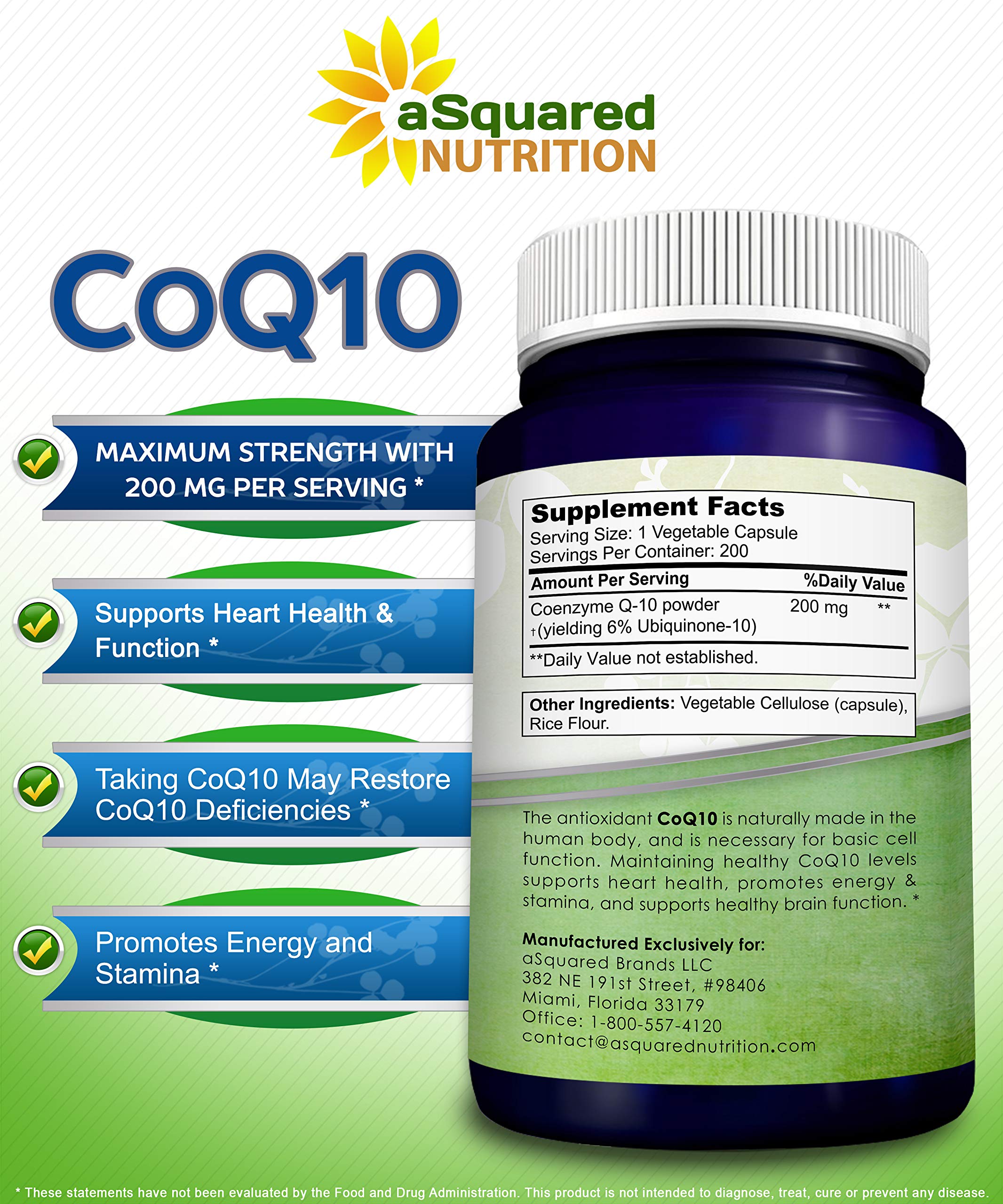CoQ10 d'aSquared Nutrition – étiquette lisible, informations claires.