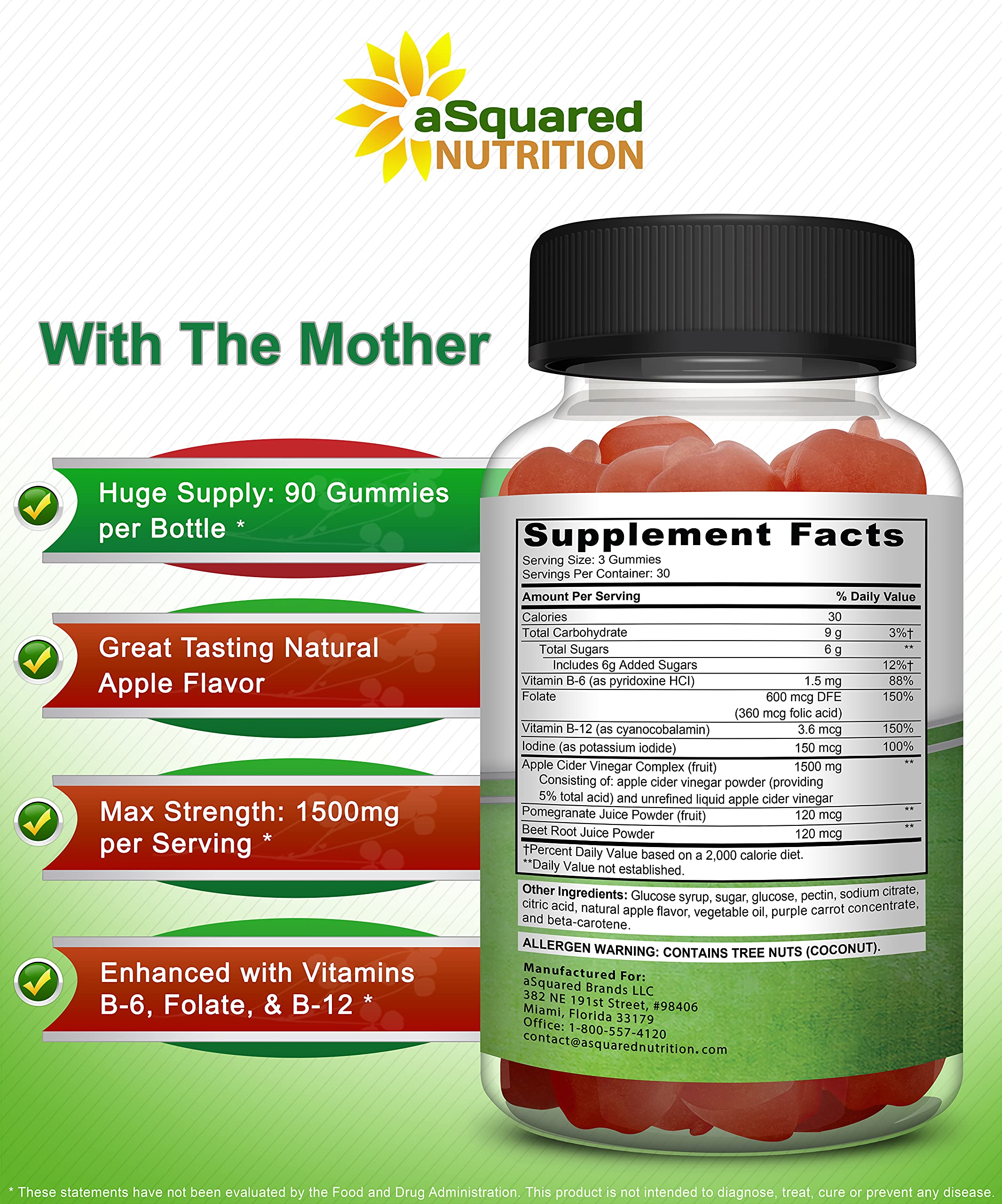 aSquared Nutrition Gommes avec la Mère formulation riche en nutriments